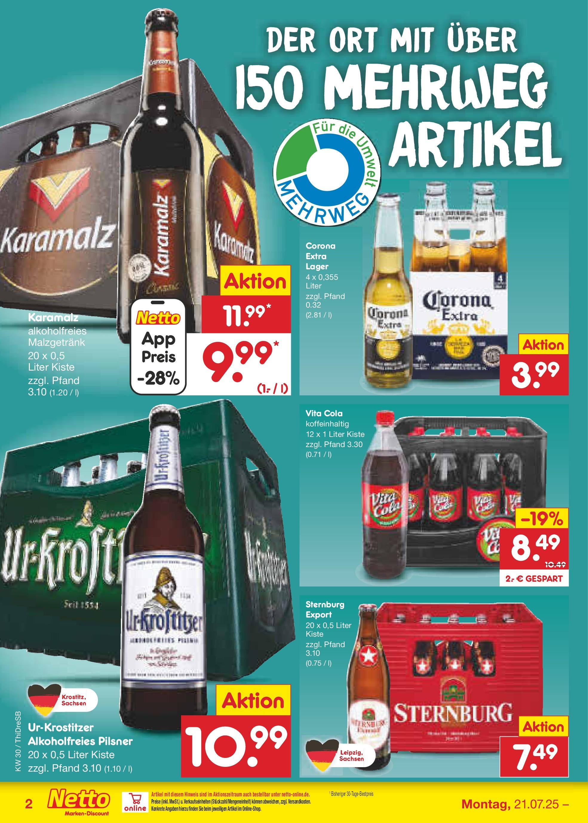Netto Marken-Discount prospekt Dresden	 (ab 21.07.2025) » Angebote | Seite: 32 | Produkte: Cola, Vita cola