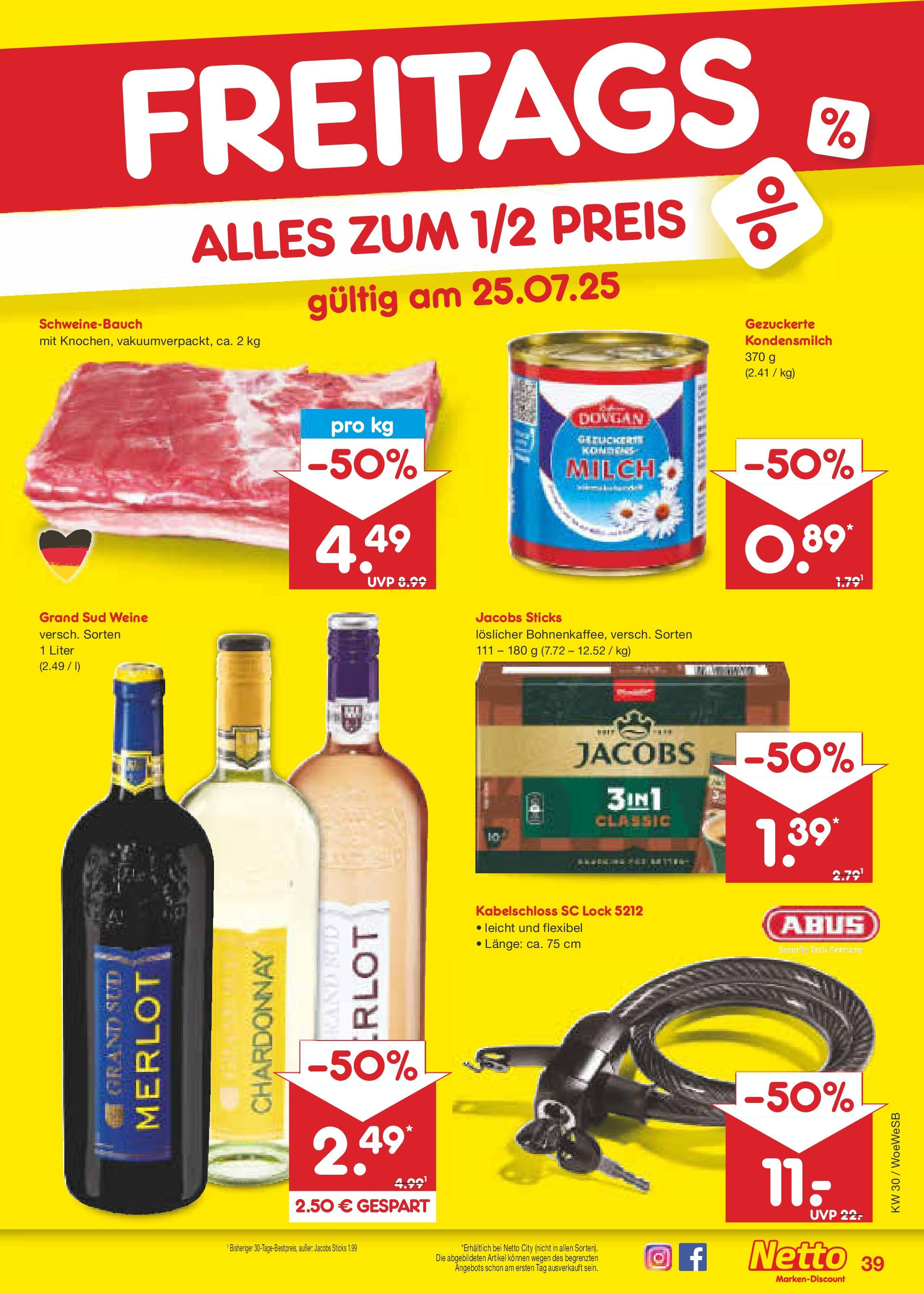 Netto Marken-Discount prospekt Katzweiler (ab 21.07.2025) » Angebote | Seite: 63 | Produkte: Milch, Merlot, Schweinebauch, Grand sud Netto Marken-Discount prospekt Katzweiler (ab 21.07.2025) » Angebote | Seite: 63 | Produkte: Milch, Merlot, Schweinebauch, Grand sud