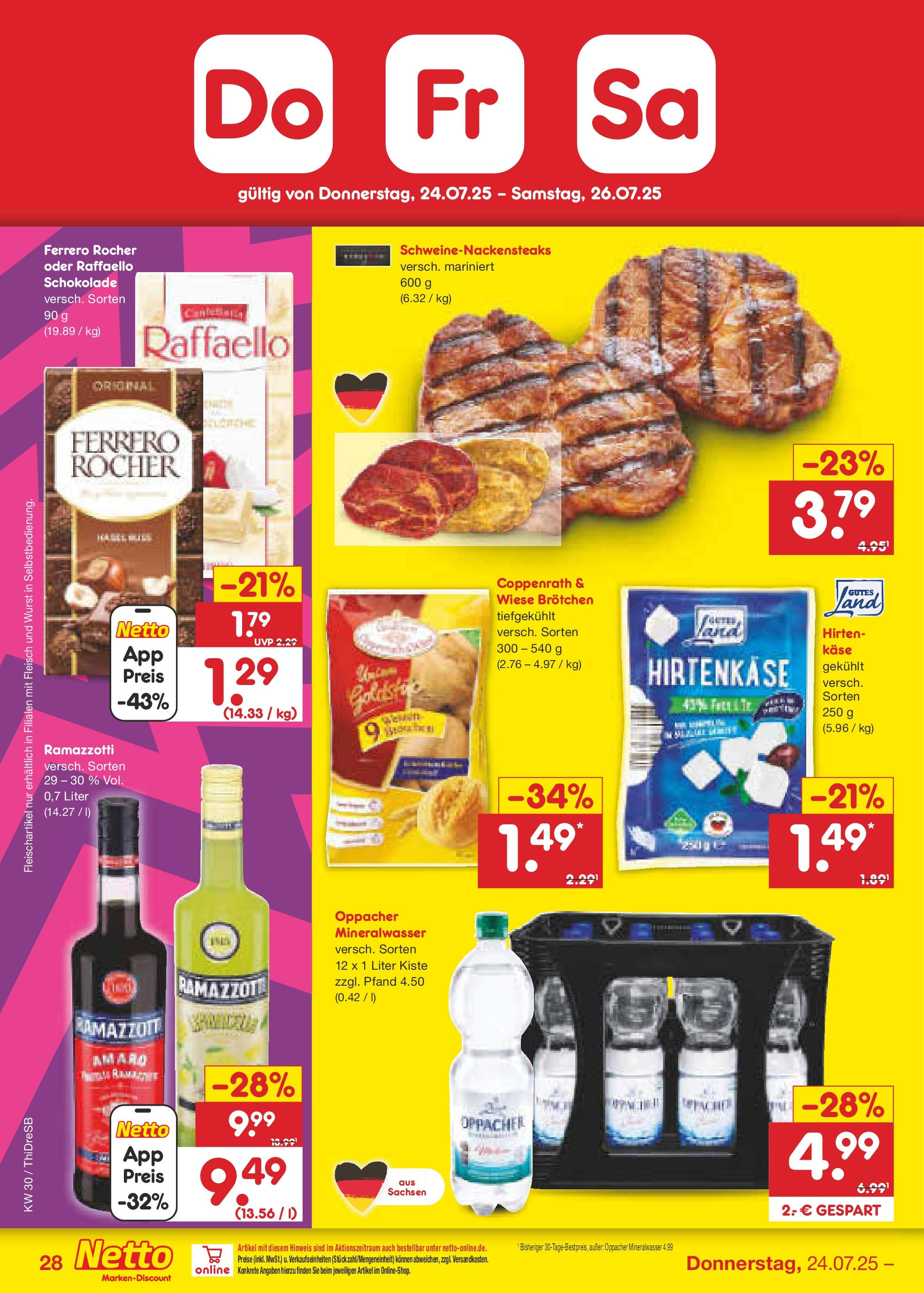Netto Marken-Discount prospekt Dresden	 (ab 21.07.2025) » Angebote | Seite: 46 | Produkte: Ferrero rocher, Mineralwasser, Fleisch, Ramazzotti