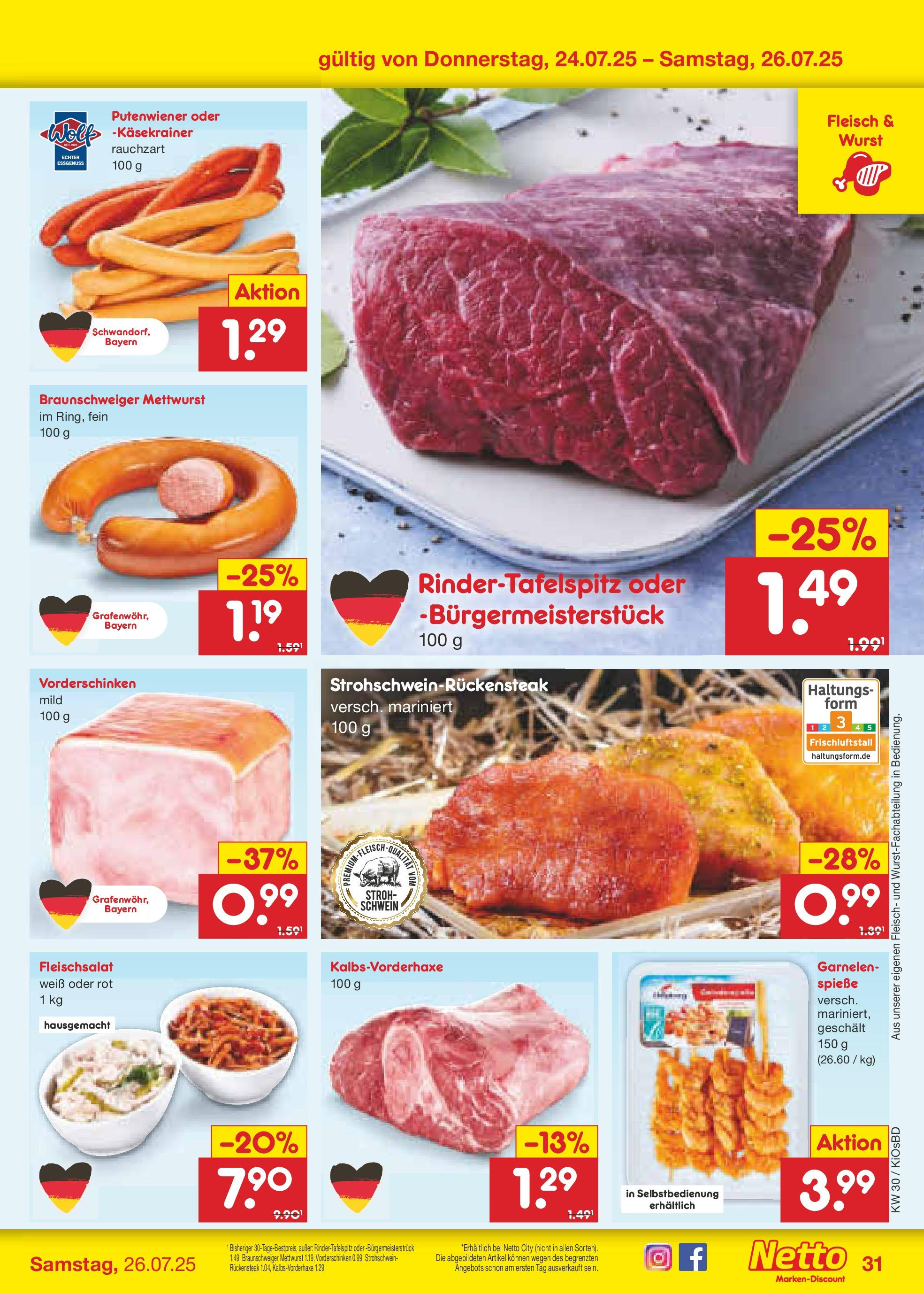 Netto Marken-Discount prospekt Mistelbach (ab 21.07.2025) » Angebote | Seite: 49 | Produkte: Käsekrainer, Spieße, Garnelen, Wurst Netto Marken-Discount prospekt Mistelbach (ab 21.07.2025) » Angebote | Seite: 49 | Produkte: Käsekrainer, Spieße, Garnelen, Wurst