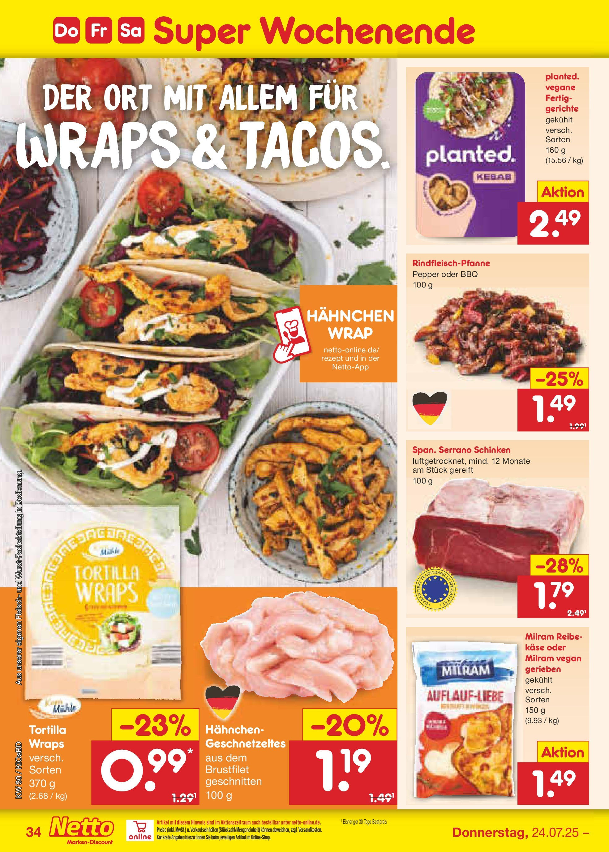 Netto Marken-Discount prospekt Mistelbach (ab 21.07.2025) » Angebote | Seite: 52 | Produkte: Hahnchen, Käse, Milram, Schinken Netto Marken-Discount prospekt Mistelbach (ab 21.07.2025) » Angebote | Seite: 52 | Produkte: Hahnchen, Käse, Milram, Schinken