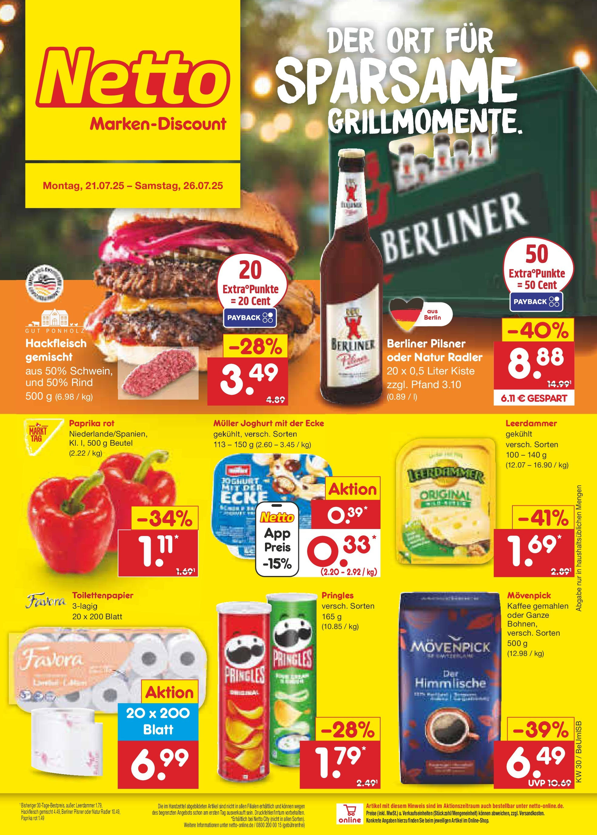 Netto Marken-Discount prospekt Kremmen	 (ab 21.07.2025) » Angebote | Seite: 1 | Produkte: Berliner, Joghurt, Paprika, Berliner pilsner