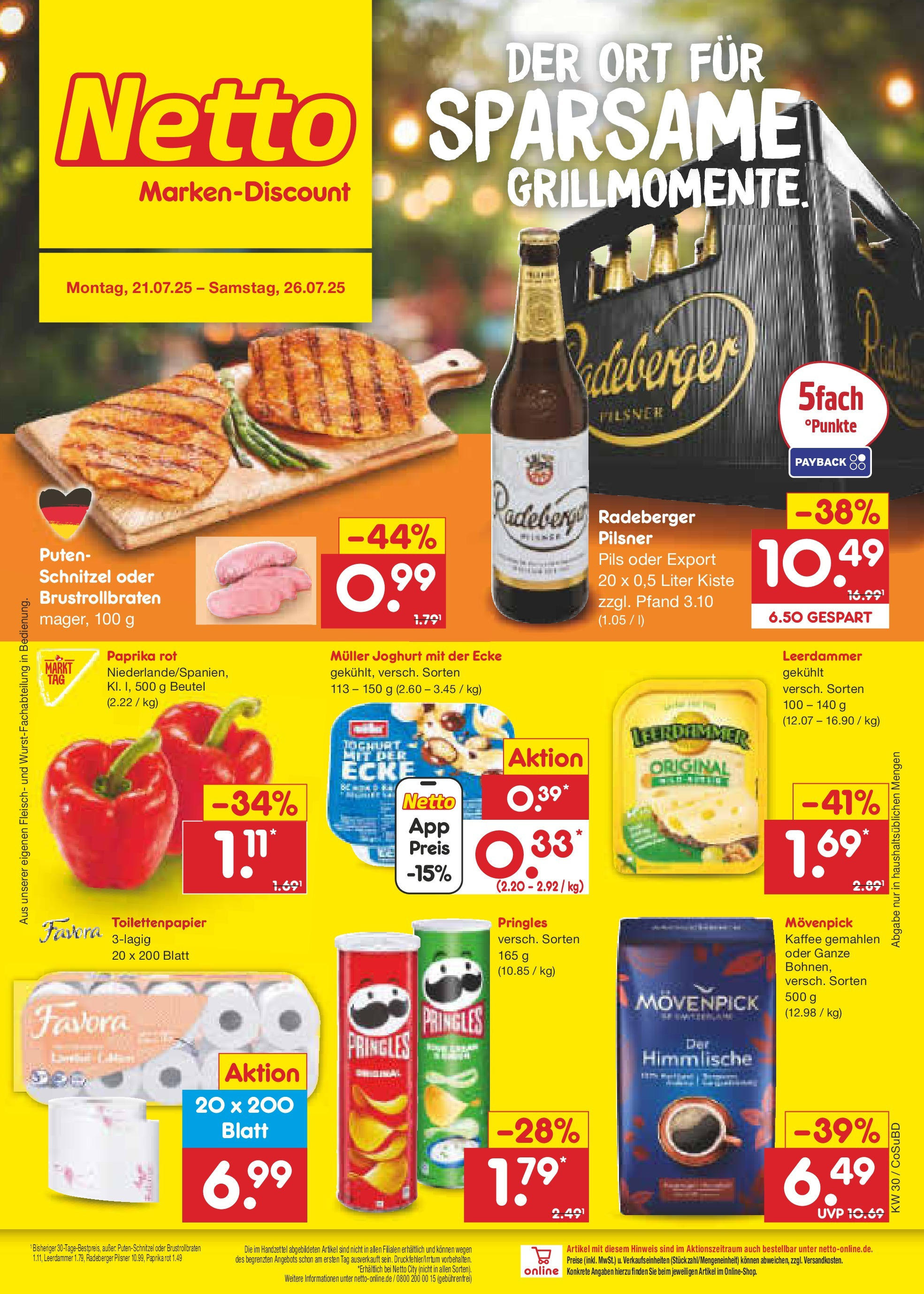 Netto Marken-Discount prospekt Delitzsch	 (ab 21.07.2025) » Angebote | Seite: 1 | Produkte: Joghurt, Paprika rot, Leerdammer, Pringles