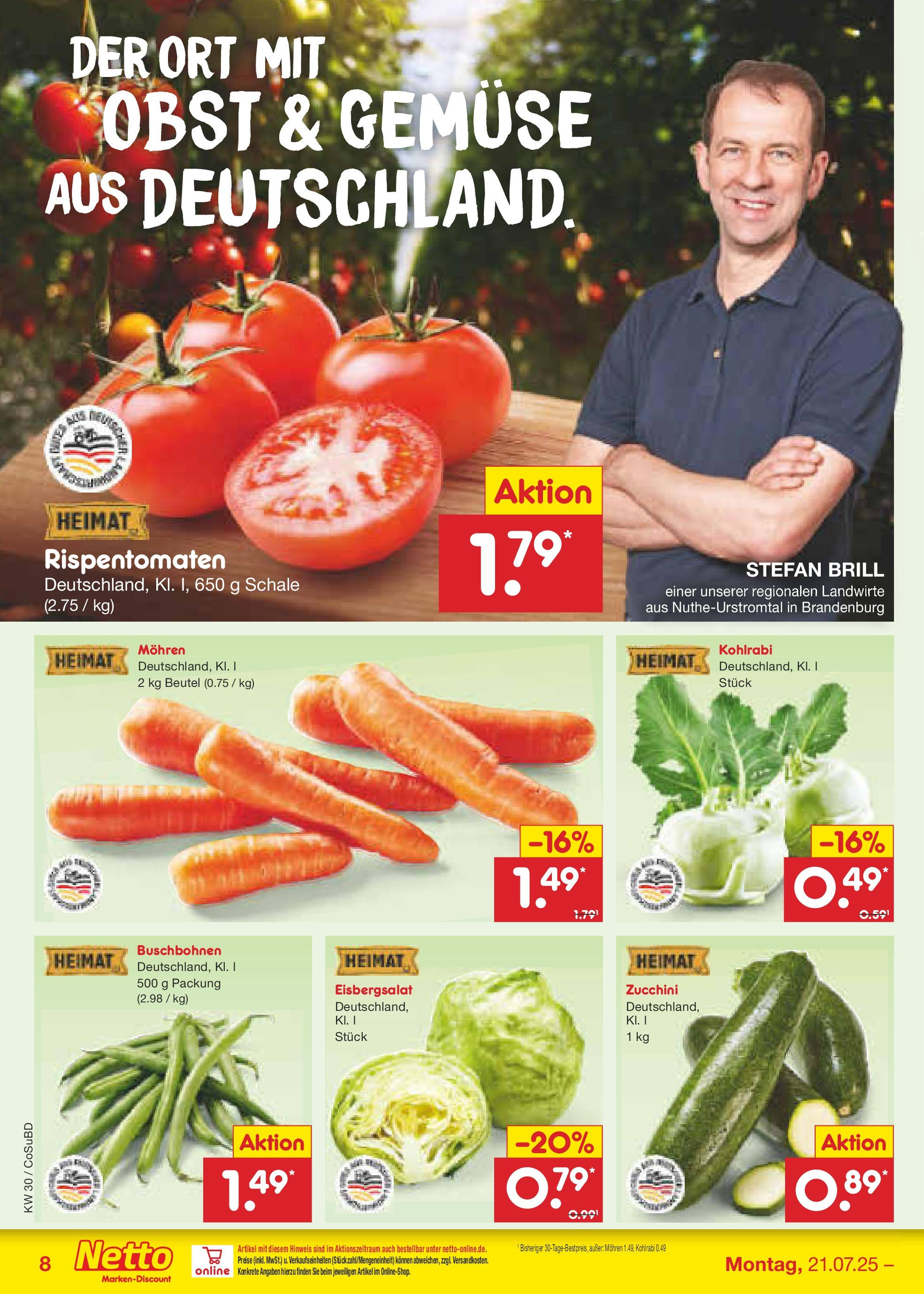 Netto Marken-Discount prospekt Delitzsch	 (ab 21.07.2025) » Angebote | Seite: 10 | Produkte: Eisbergsalat, Mohren, Obst, Zucchini