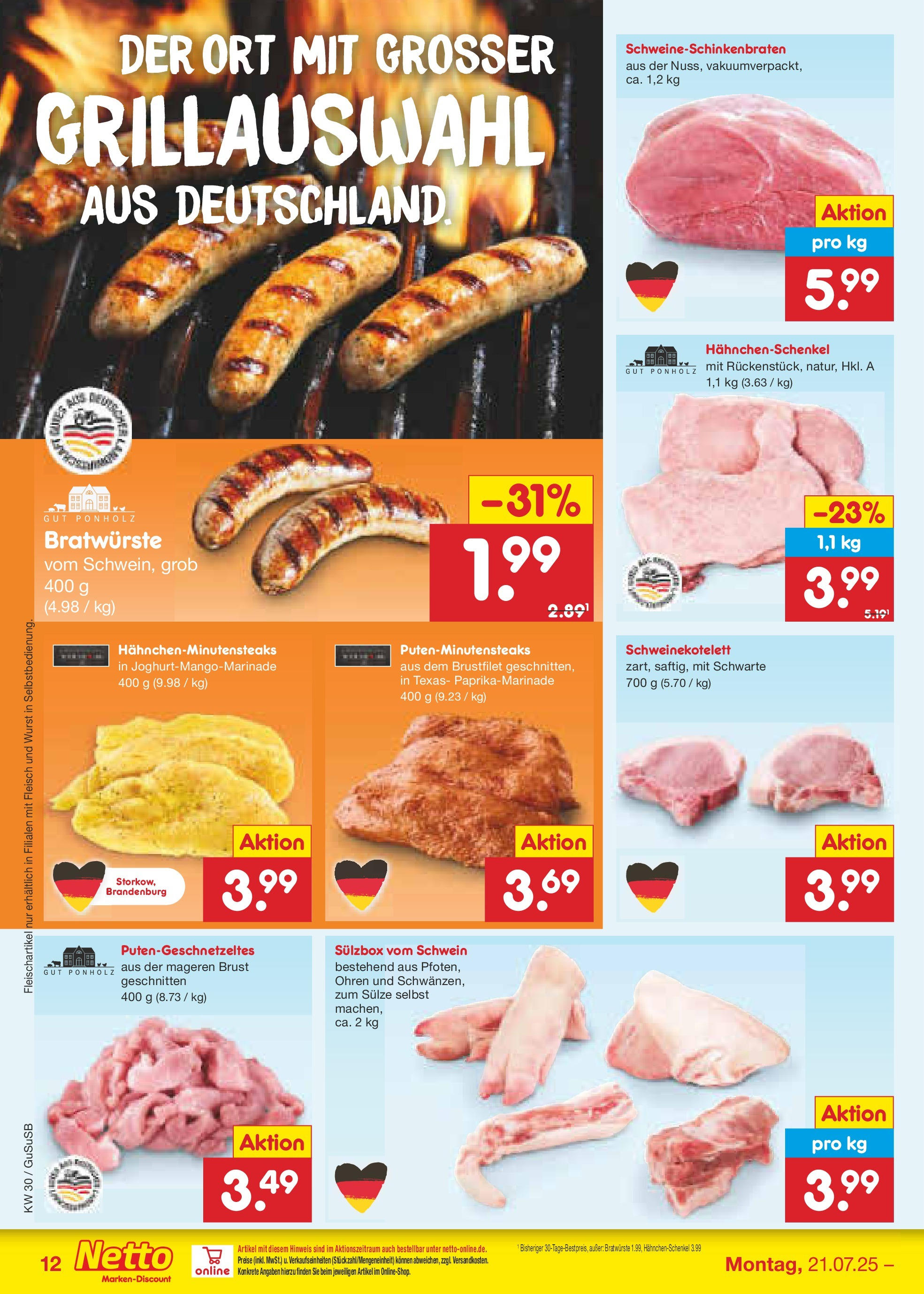 Netto Marken-Discount prospekt Rodewisch	 (ab 21.07.2025) » Angebote | Seite: 16 | Produkte: Hahnchenschenkel, Wurst, Fleisch