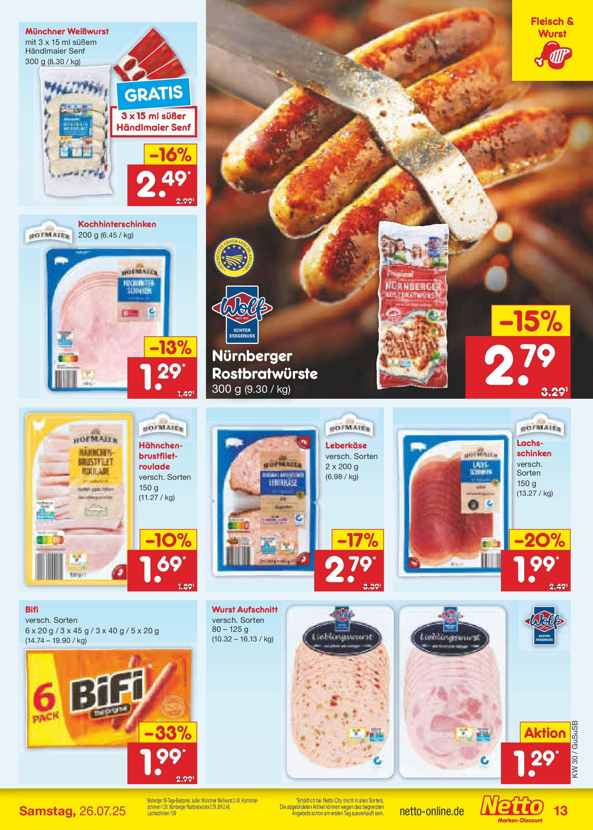 Netto Marken-Discount prospekt Rodewisch	 (ab 21.07.2025) » Angebote | Seite: 17 | Produkte: Weißwurst, Wurst, Schinken, Fleisch