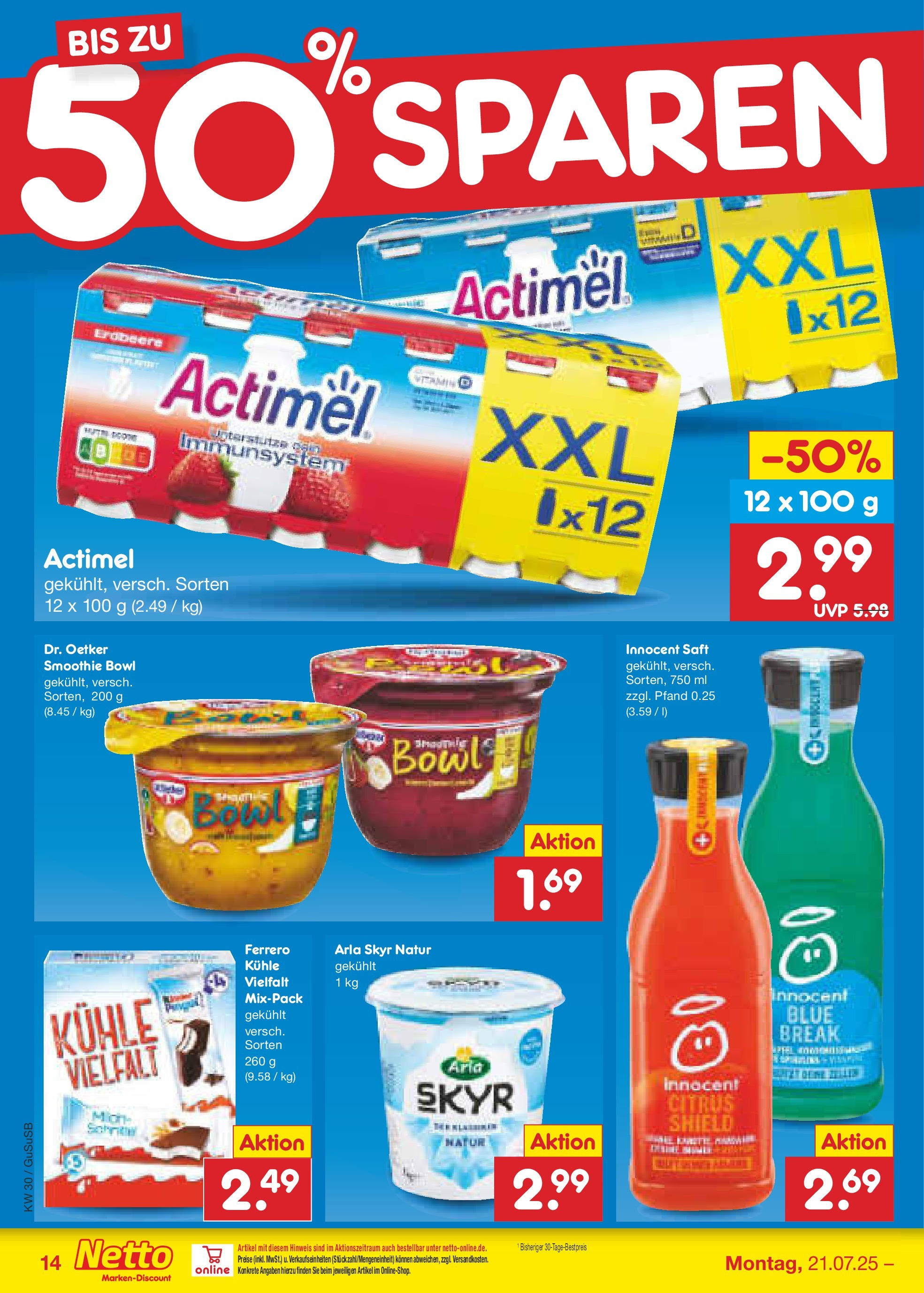 Netto Marken-Discount prospekt Rodewisch	 (ab 21.07.2025) » Angebote | Seite: 18 | Produkte: Actimel, Skyr, Arla skyr, Saft