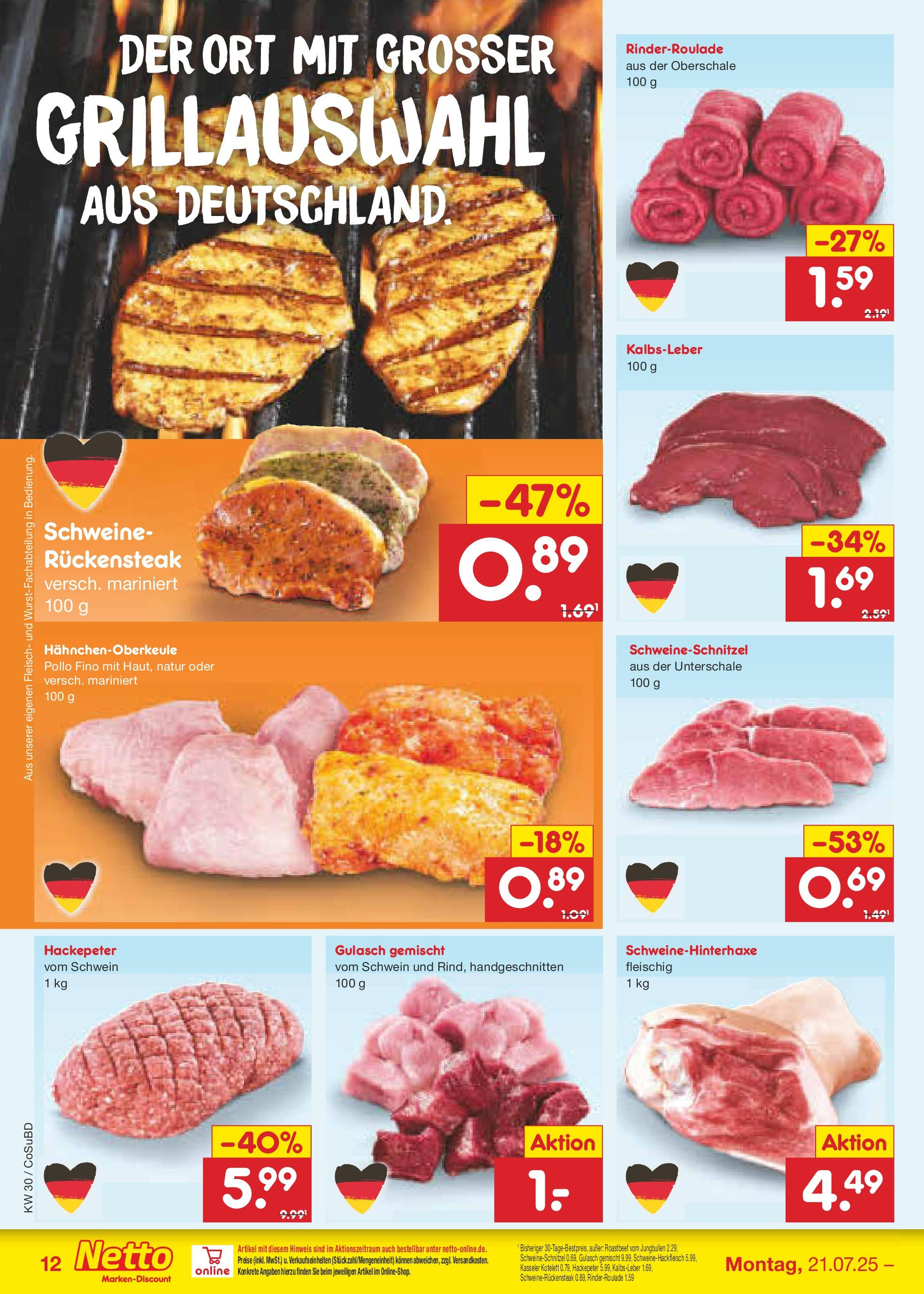 Netto Marken-Discount prospekt Delitzsch	 (ab 21.07.2025) » Angebote | Seite: 16 | Produkte: Roastbeef, Kalbsleber, Gulasch, Fleisch