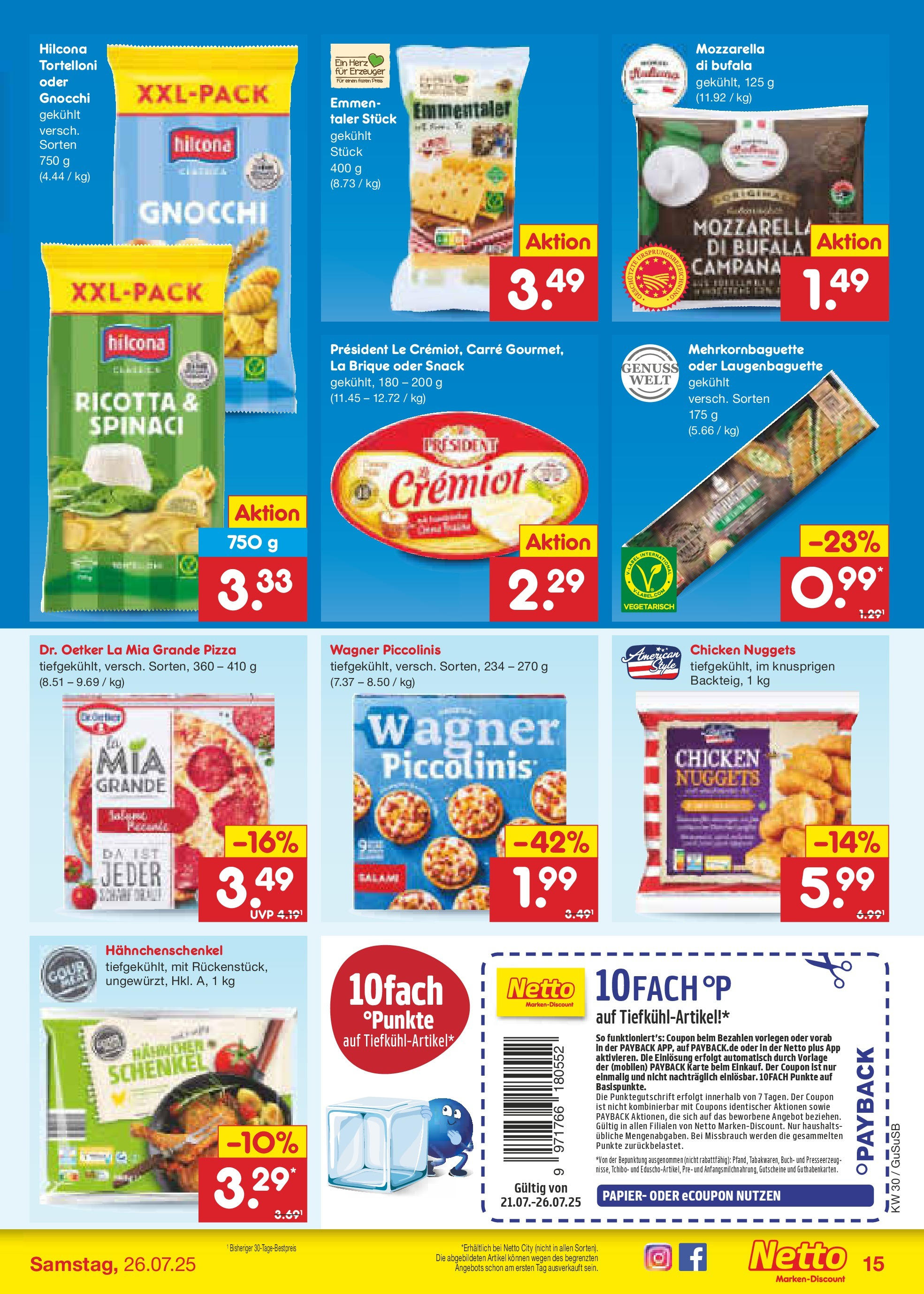 Netto Marken-Discount prospekt Rodewisch	 (ab 21.07.2025) » Angebote | Seite: 19 | Produkte: Hahnchen, Hahnchenschenkel, Mozzarella, Piccolinis