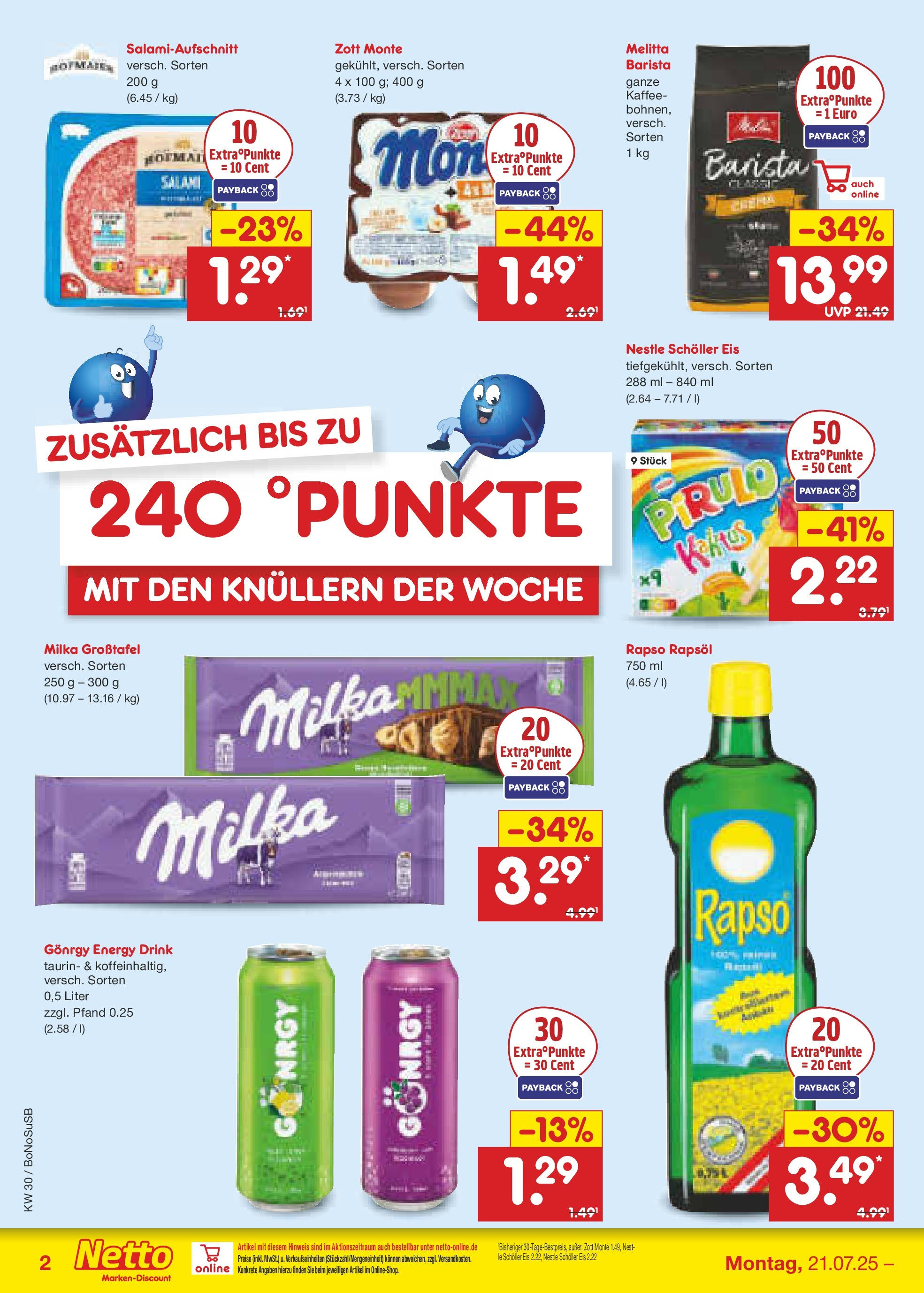 Netto Marken-Discount prospekt Stadtlohn (ab 21.07.2025) » Angebote | Seite: 2 | Produkte: Melitta, Energy, Milka, Salami Netto Marken-Discount prospekt Stadtlohn (ab 21.07.2025) » Angebote | Seite: 2 | Produkte: Melitta, Energy, Milka, Salami