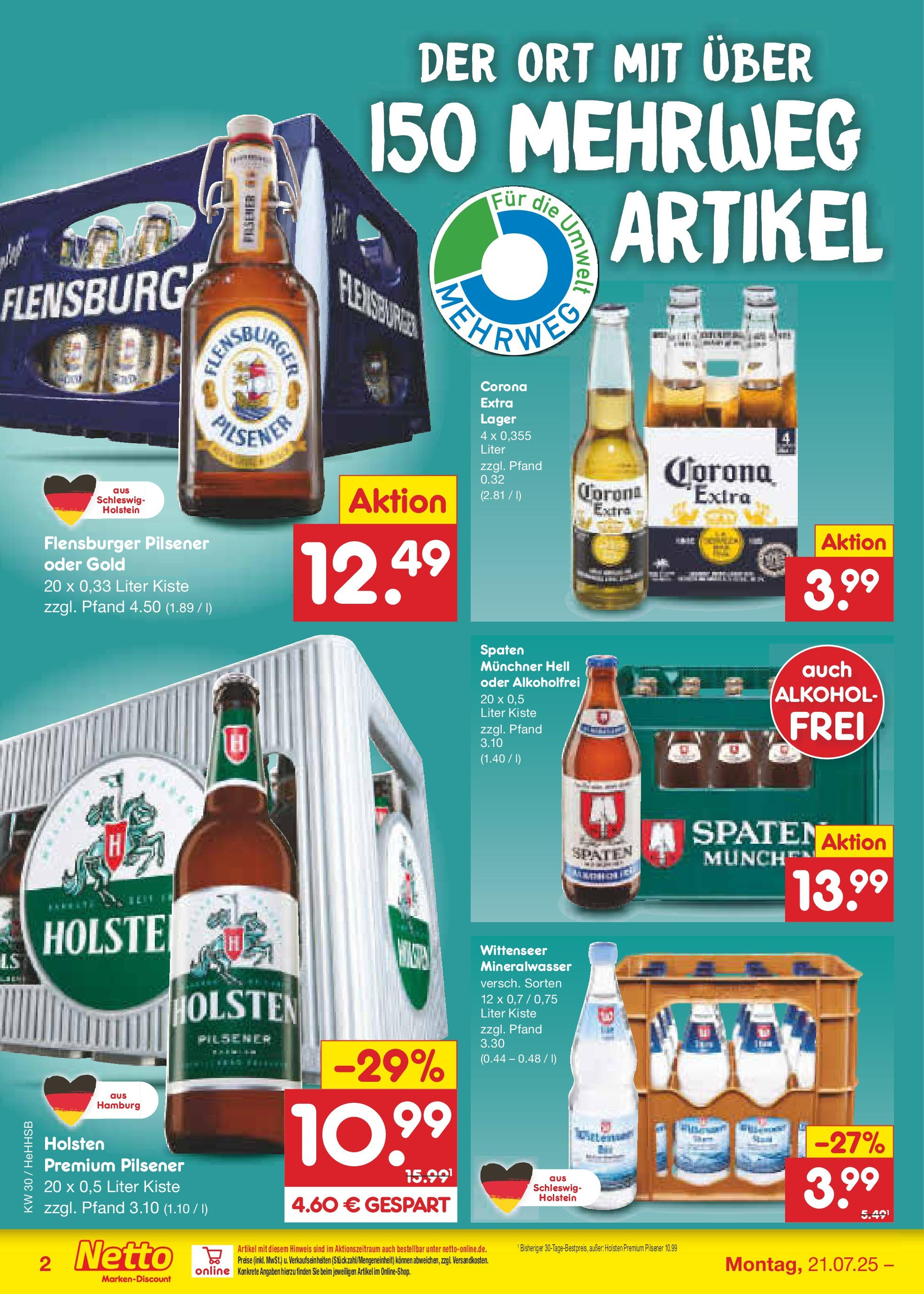 Netto Marken-Discount prospekt Hamburg (ab 21.07.2025) » Angebote | Seite: 32 | Produkte: Holsten, Mineralwasser, Flensburger Netto Marken-Discount prospekt Hamburg (ab 21.07.2025) » Angebote | Seite: 32 | Produkte: Holsten, Mineralwasser, Flensburger