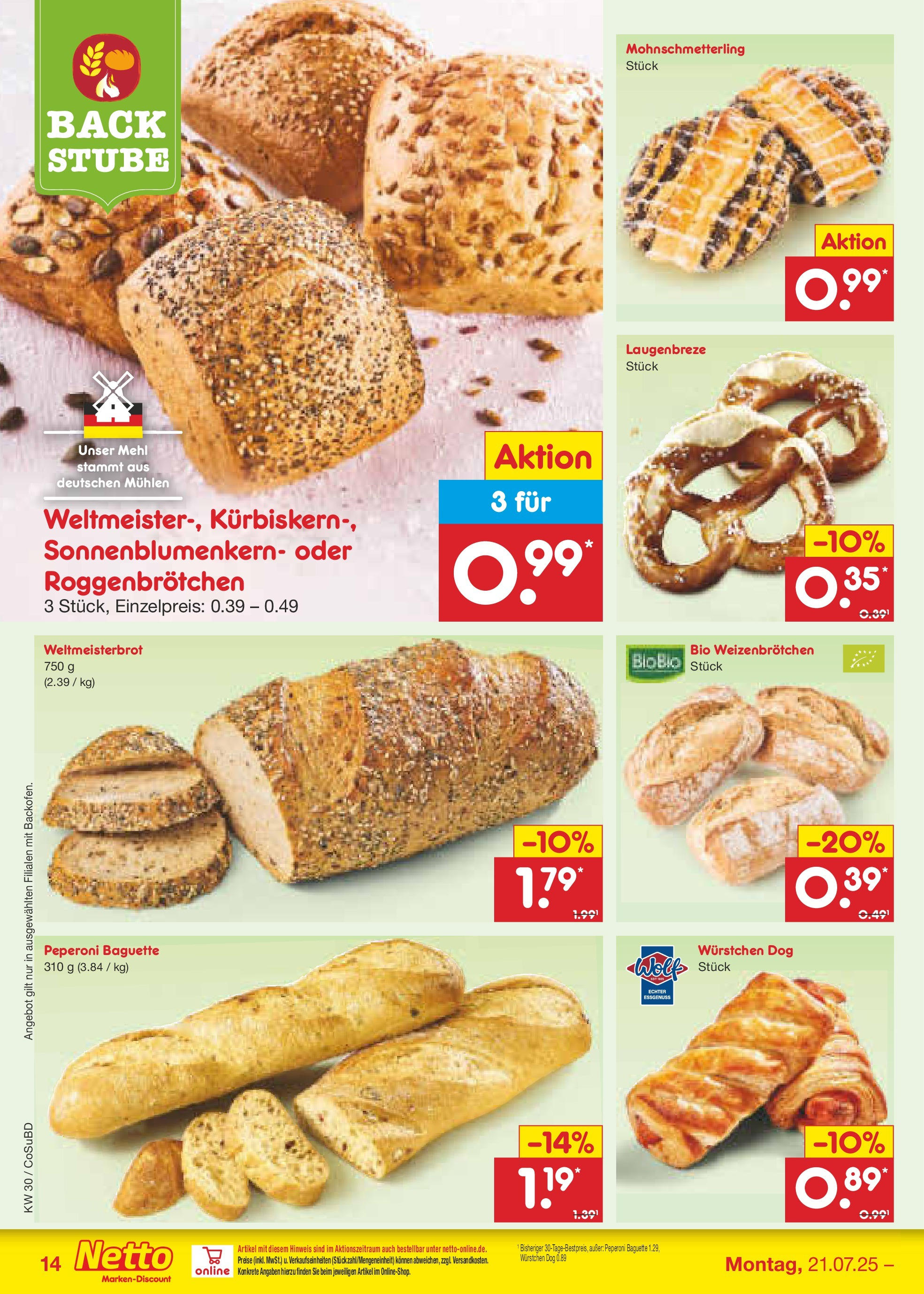 Netto Marken-Discount prospekt Delitzsch	 (ab 21.07.2025) » Angebote | Seite: 18 | Produkte: Mehl, Baguette