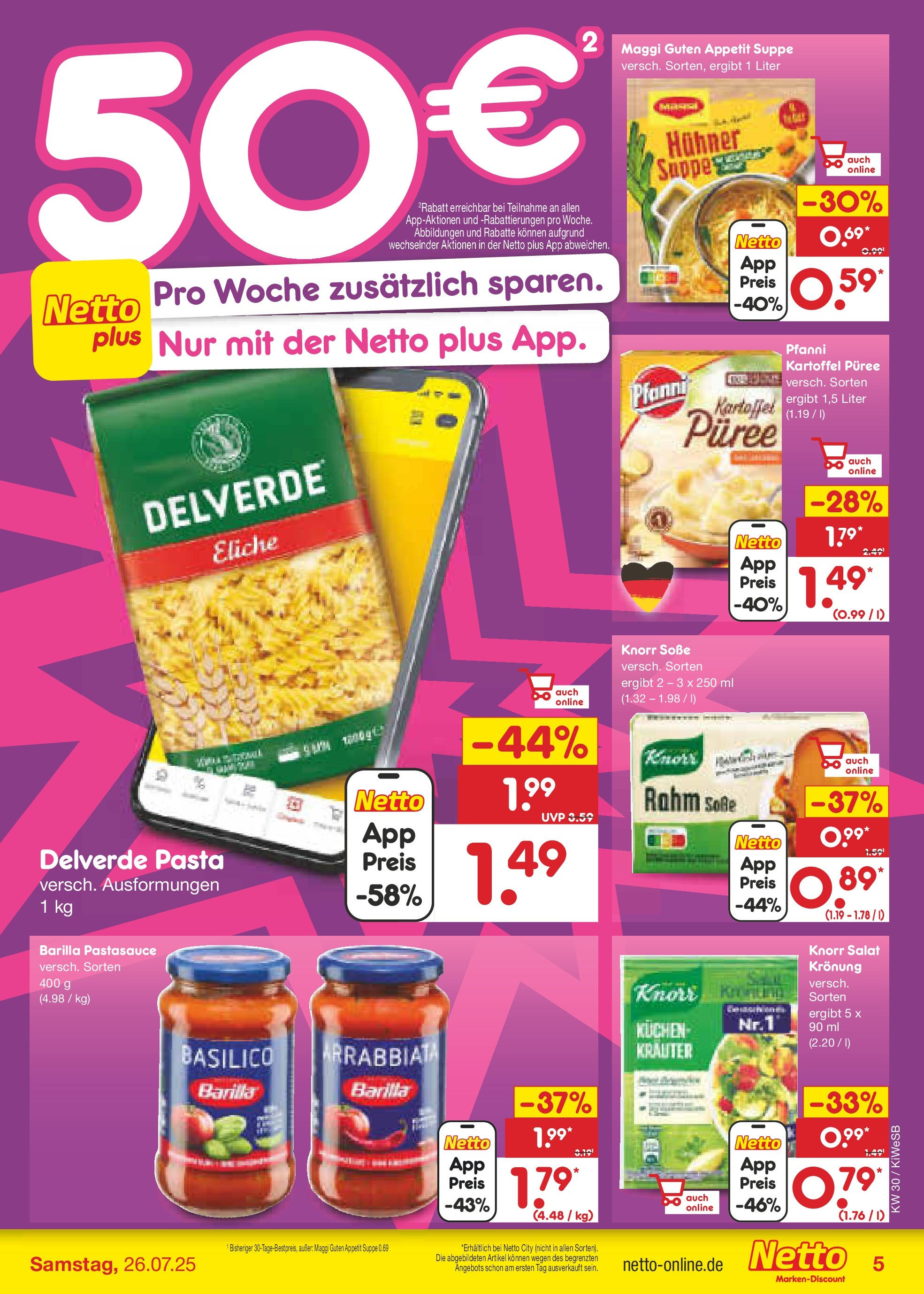 Netto Marken-Discount prospekt Bad Friedrichshall	 (ab 21.07.2025) » Angebote | Seite: 5 | Produkte: Soße, Pasta, Kuchen, Salat