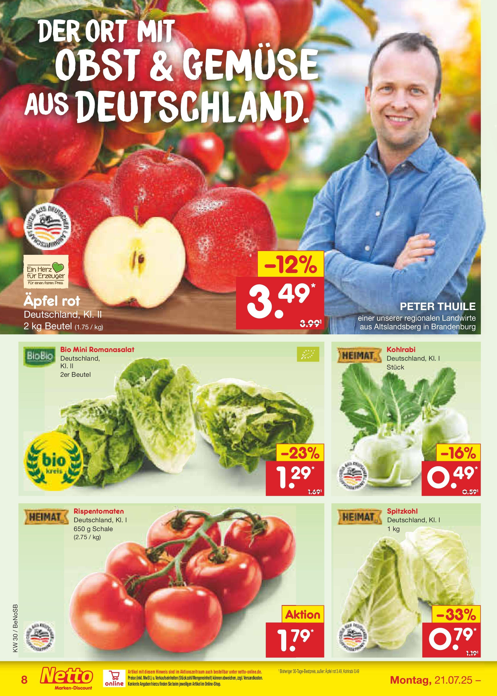Netto Marken-Discount prospekt Bergen Auf Rügen (ab 21.07.2025) » Angebote | Seite: 10 | Produkte: Kohlrabi, Äpfel, Gemüse, Obst Netto Marken-Discount prospekt Bergen Auf Rügen (ab 21.07.2025) » Angebote | Seite: 10 | Produkte: Kohlrabi, Äpfel, Gemüse, Obst