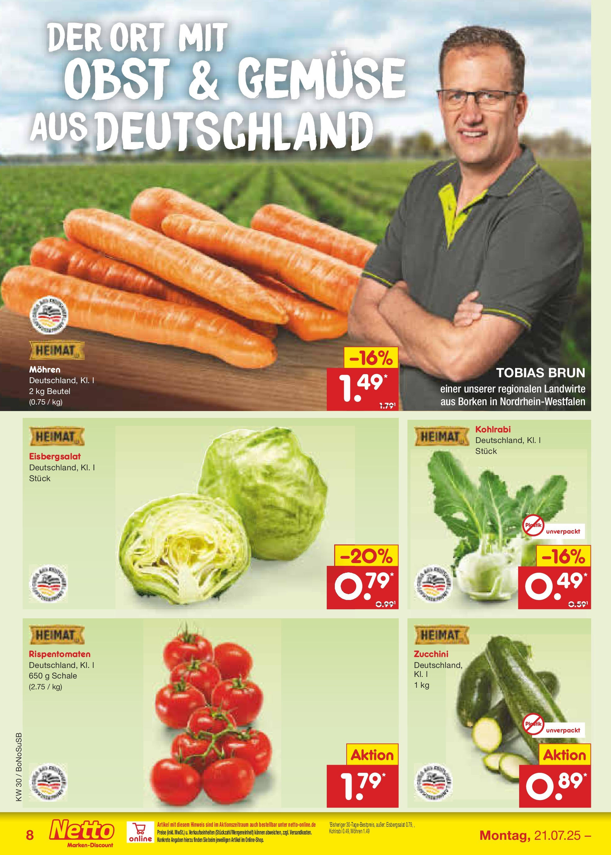 Netto Marken-Discount prospekt Stadtlohn (ab 21.07.2025) » Angebote | Seite: 10 | Produkte: Kohlrabi, Gemüse, Obst, Zucchini Netto Marken-Discount prospekt Stadtlohn (ab 21.07.2025) » Angebote | Seite: 10 | Produkte: Kohlrabi, Gemüse, Obst, Zucchini