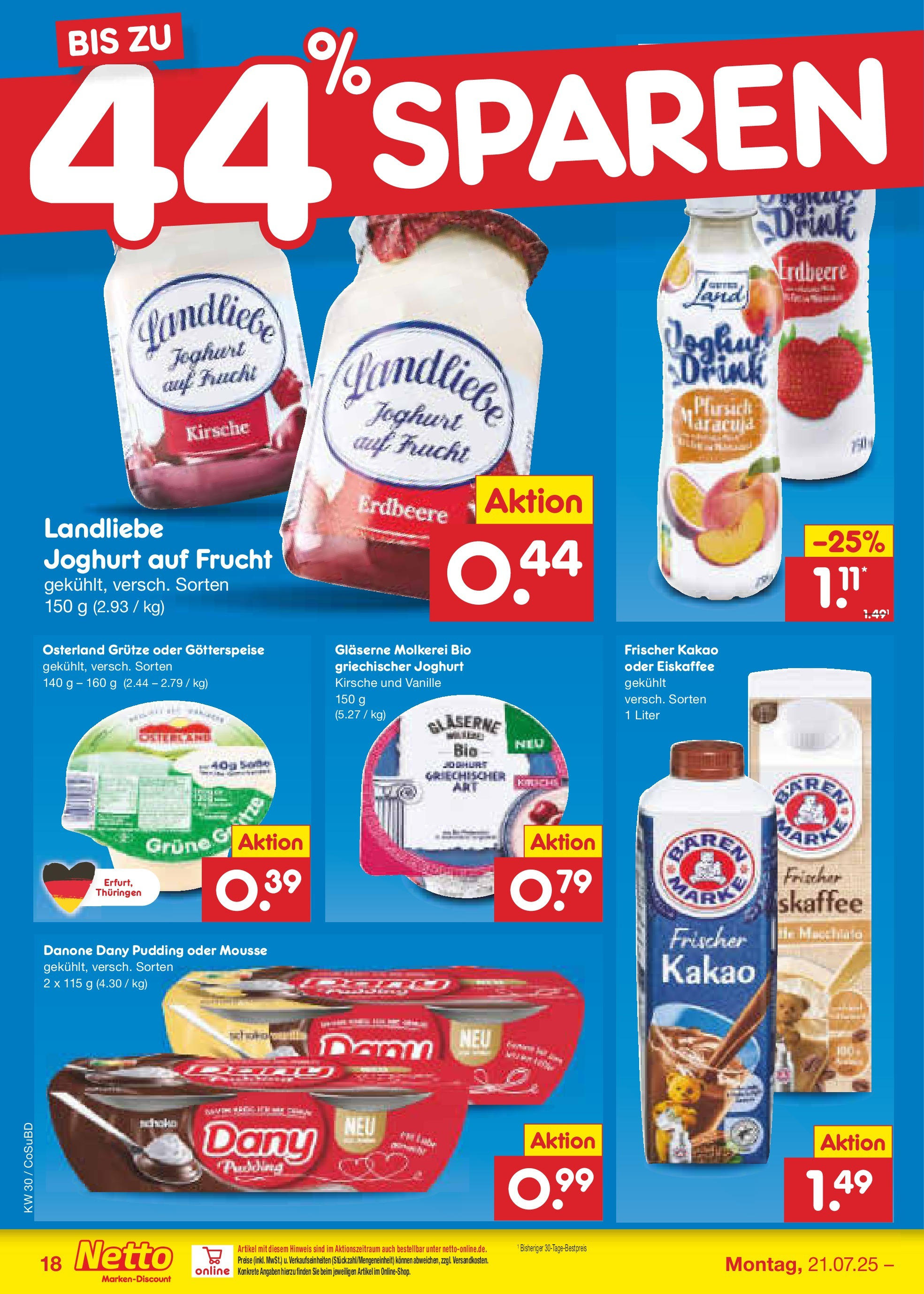 Netto Marken-Discount prospekt Delitzsch	 (ab 21.07.2025) » Angebote | Seite: 26 | Produkte: Joghurt, Pudding, Pfirsich, Landliebe joghurt