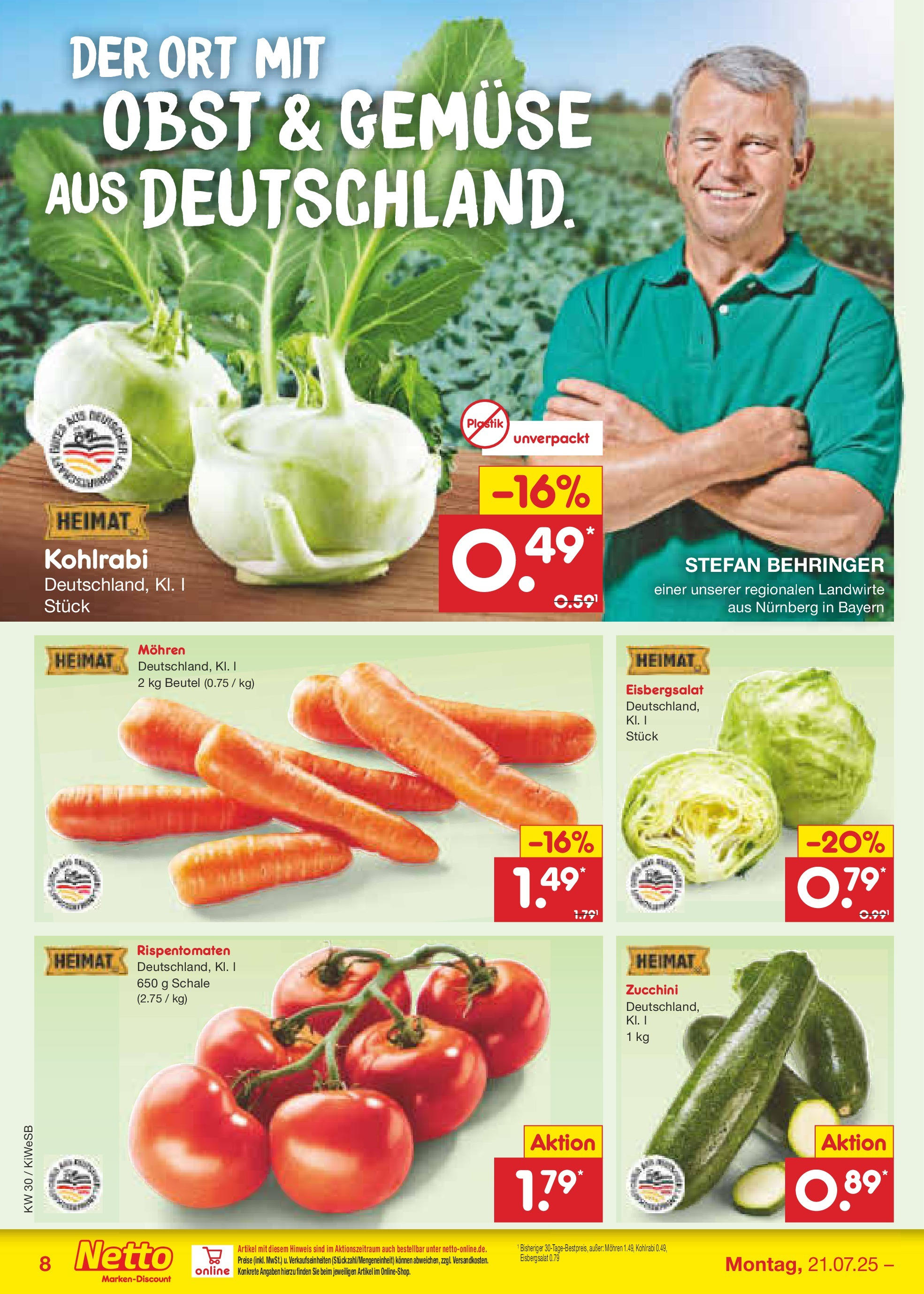 Netto Marken-Discount prospekt Bad Friedrichshall	 (ab 21.07.2025) » Angebote | Seite: 10 | Produkte: Kohlrabi, Mohren, Gemüse, Obst