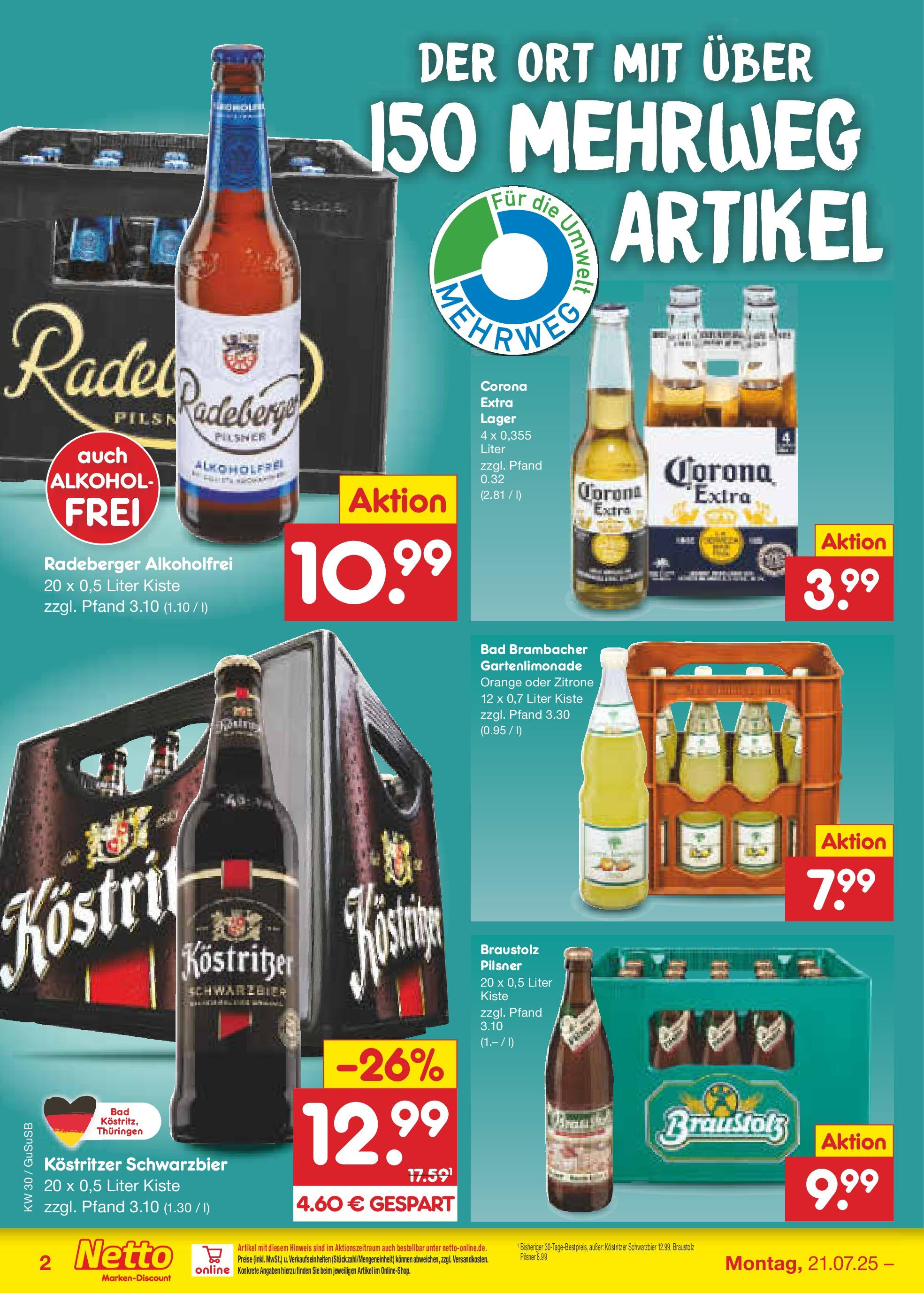Netto Marken-Discount prospekt Rodewisch	 (ab 21.07.2025) » Angebote | Seite: 32 | Produkte: Kostritzer, Bad, Zitrone
