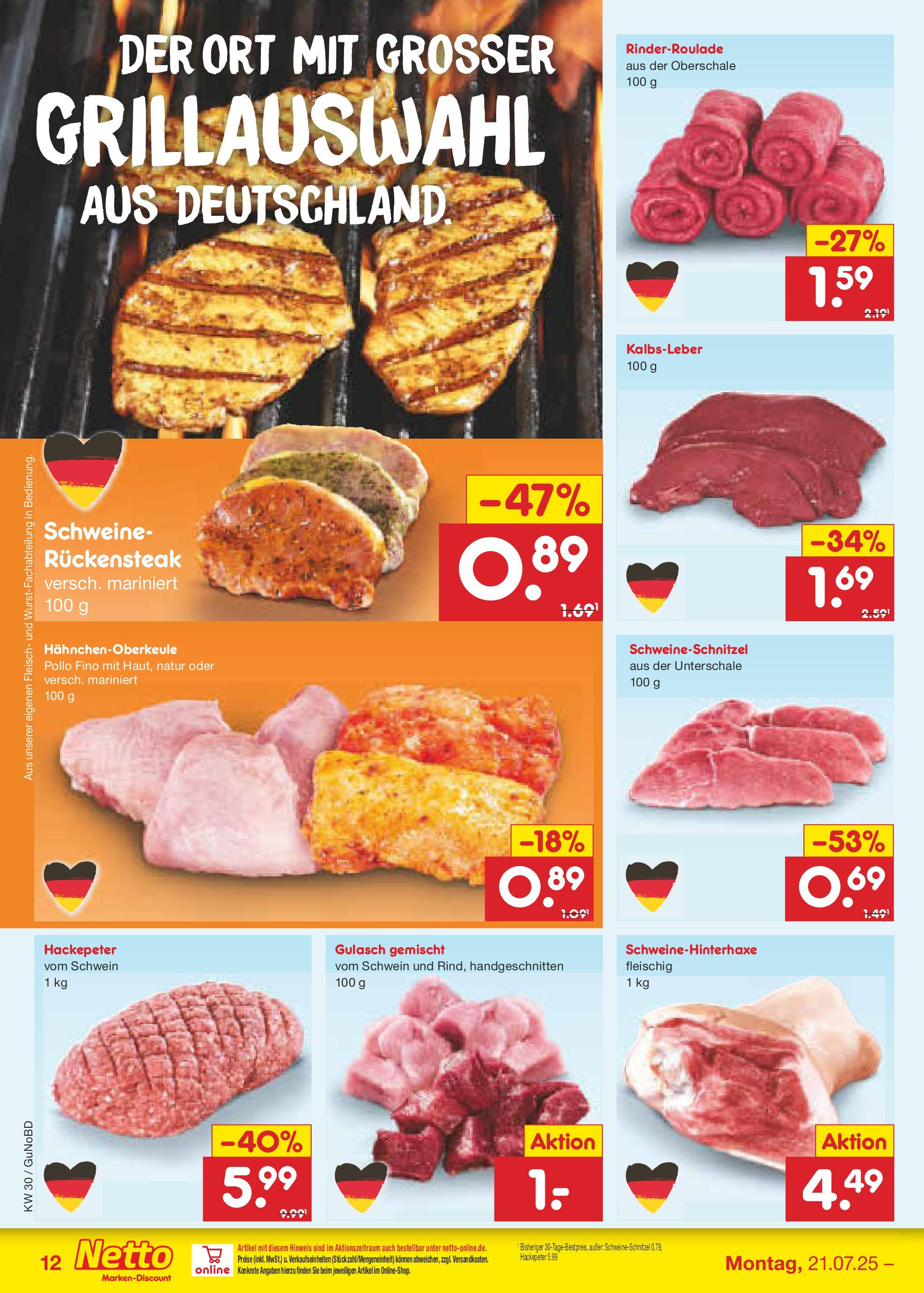 Netto Marken-Discount prospekt Augustusburg (ab 21.07.2025) » Angebote | Seite: 16 | Produkte: Kalbsleber, Gulasch, Fleisch Netto Marken-Discount prospekt Augustusburg (ab 21.07.2025) » Angebote | Seite: 16 | Produkte: Kalbsleber, Gulasch, Fleisch