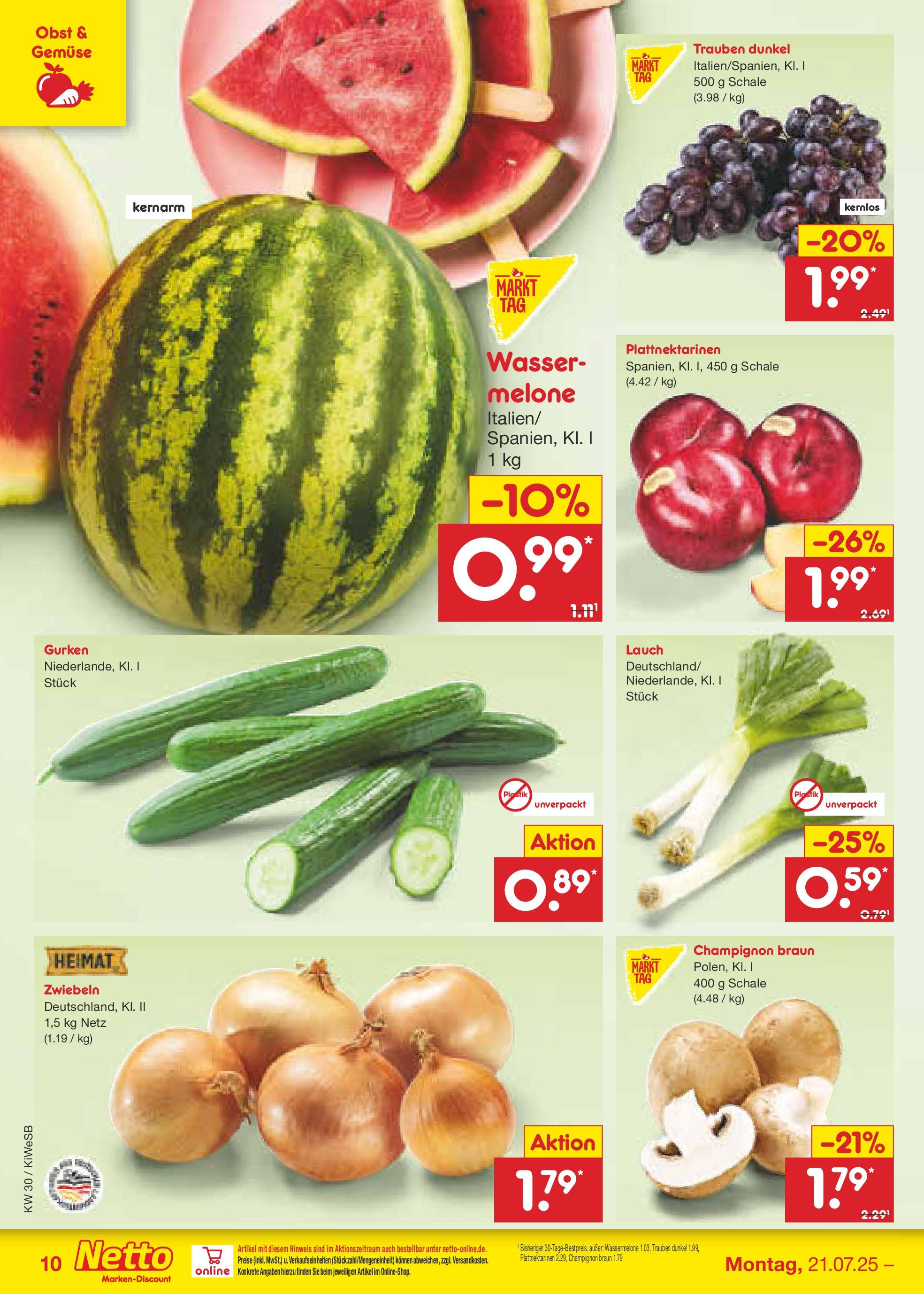 Netto Marken-Discount prospekt Bad Friedrichshall	 (ab 21.07.2025) » Angebote | Seite: 12 | Produkte: Trauben, Wasser, Obst, Wassermelone