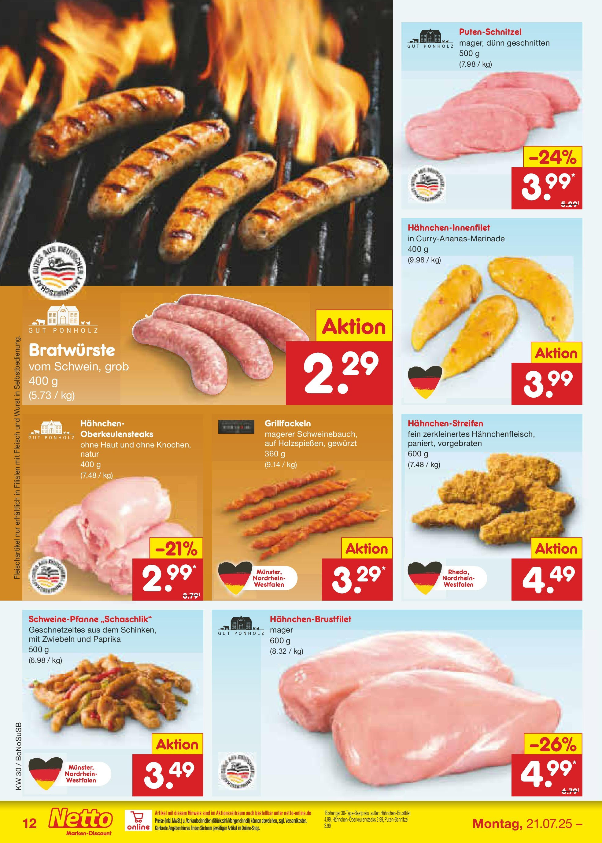 Netto Marken-Discount prospekt Stadtlohn (ab 21.07.2025) » Angebote | Seite: 16 | Produkte: Hahnchen, Zwiebeln, Wurst, Fleisch Netto Marken-Discount prospekt Stadtlohn (ab 21.07.2025) » Angebote | Seite: 16 | Produkte: Hahnchen, Zwiebeln, Wurst, Fleisch