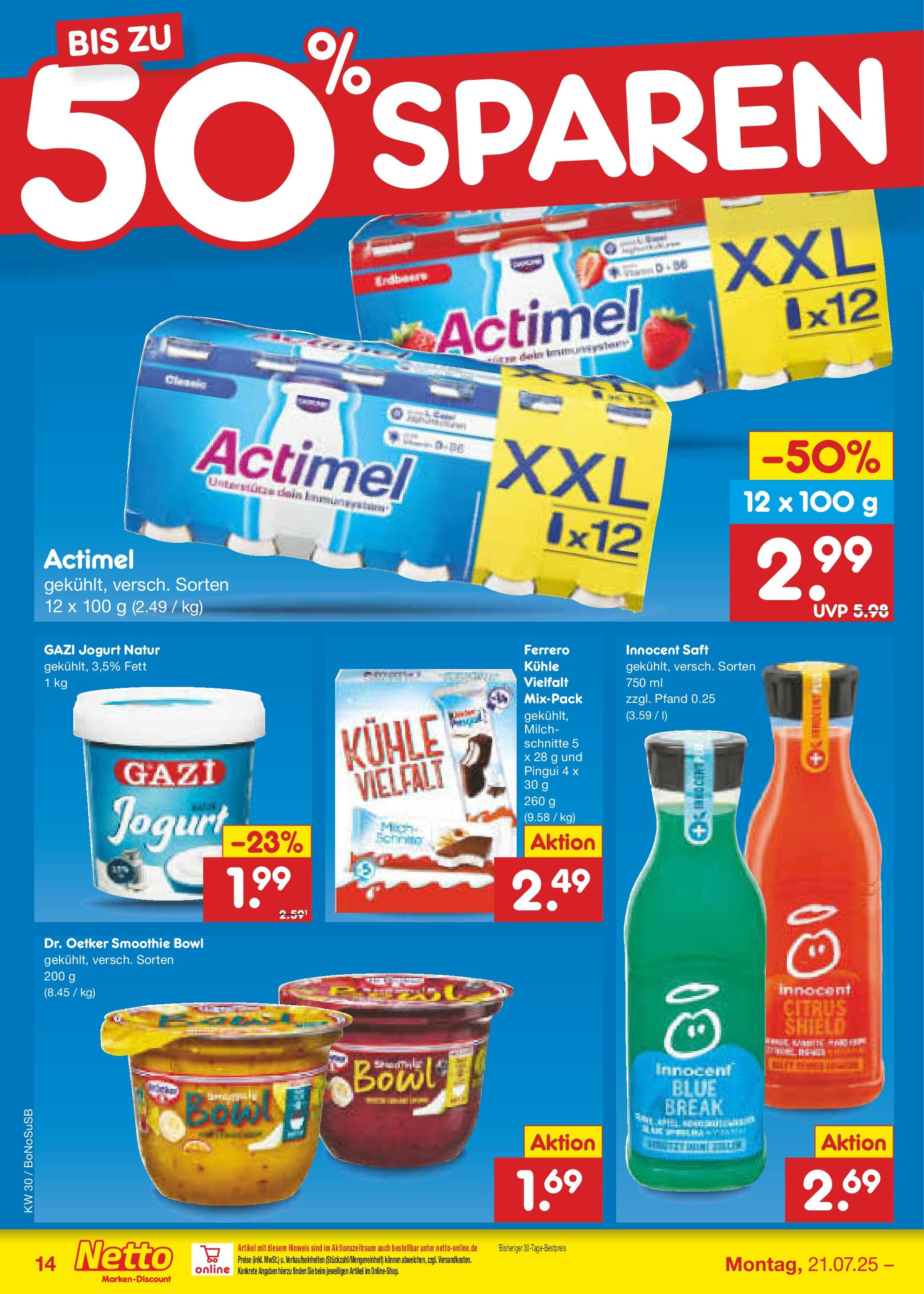 Netto Marken-Discount prospekt Stadtlohn (ab 21.07.2025) » Angebote | Seite: 18 | Produkte: Actimel, Milch, Saft Netto Marken-Discount prospekt Stadtlohn (ab 21.07.2025) » Angebote | Seite: 18 | Produkte: Actimel, Milch, Saft