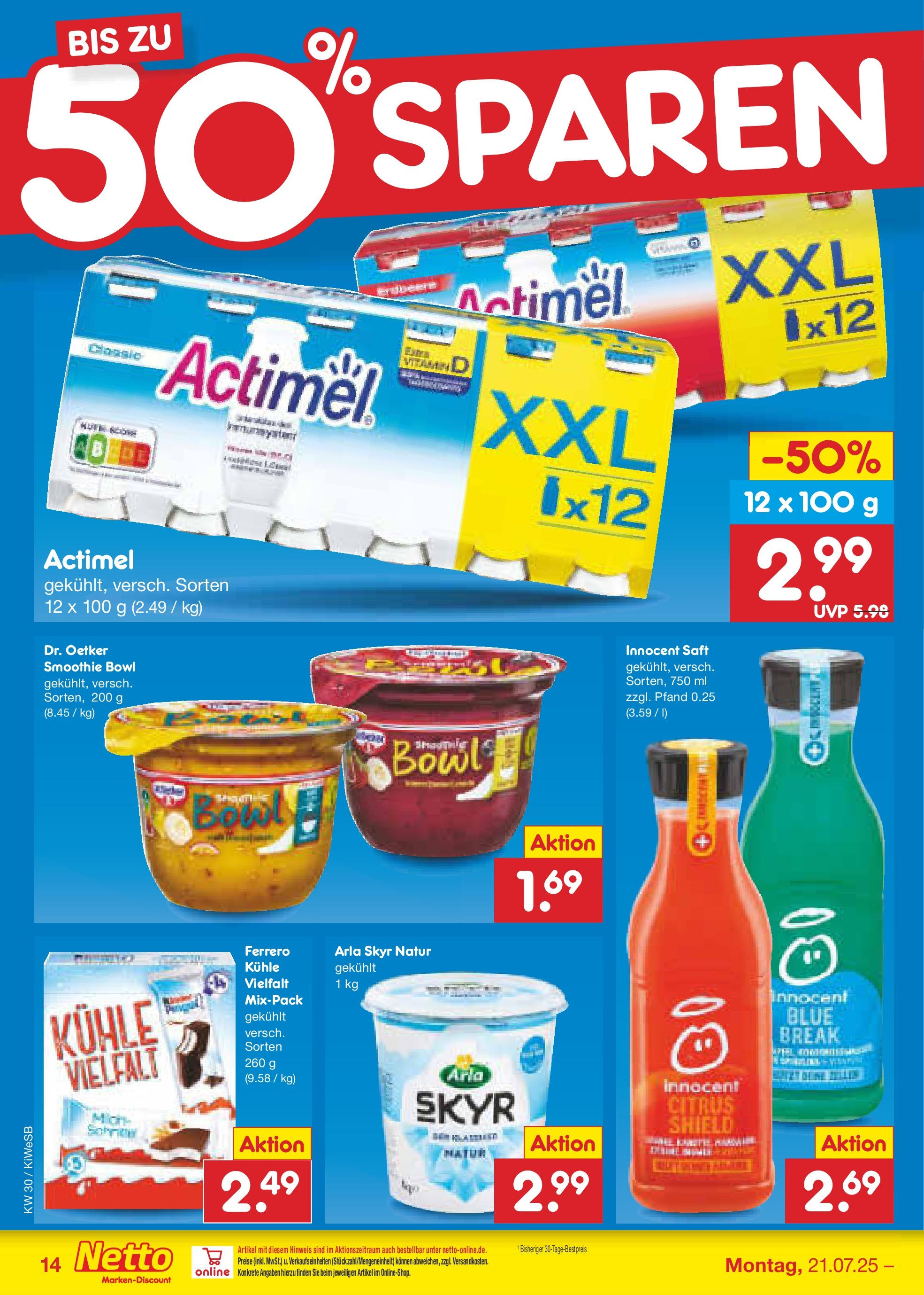 Netto Marken-Discount prospekt Bad Friedrichshall	 (ab 21.07.2025) » Angebote | Seite: 18 | Produkte: Actimel, Skyr, Arla skyr, Saft