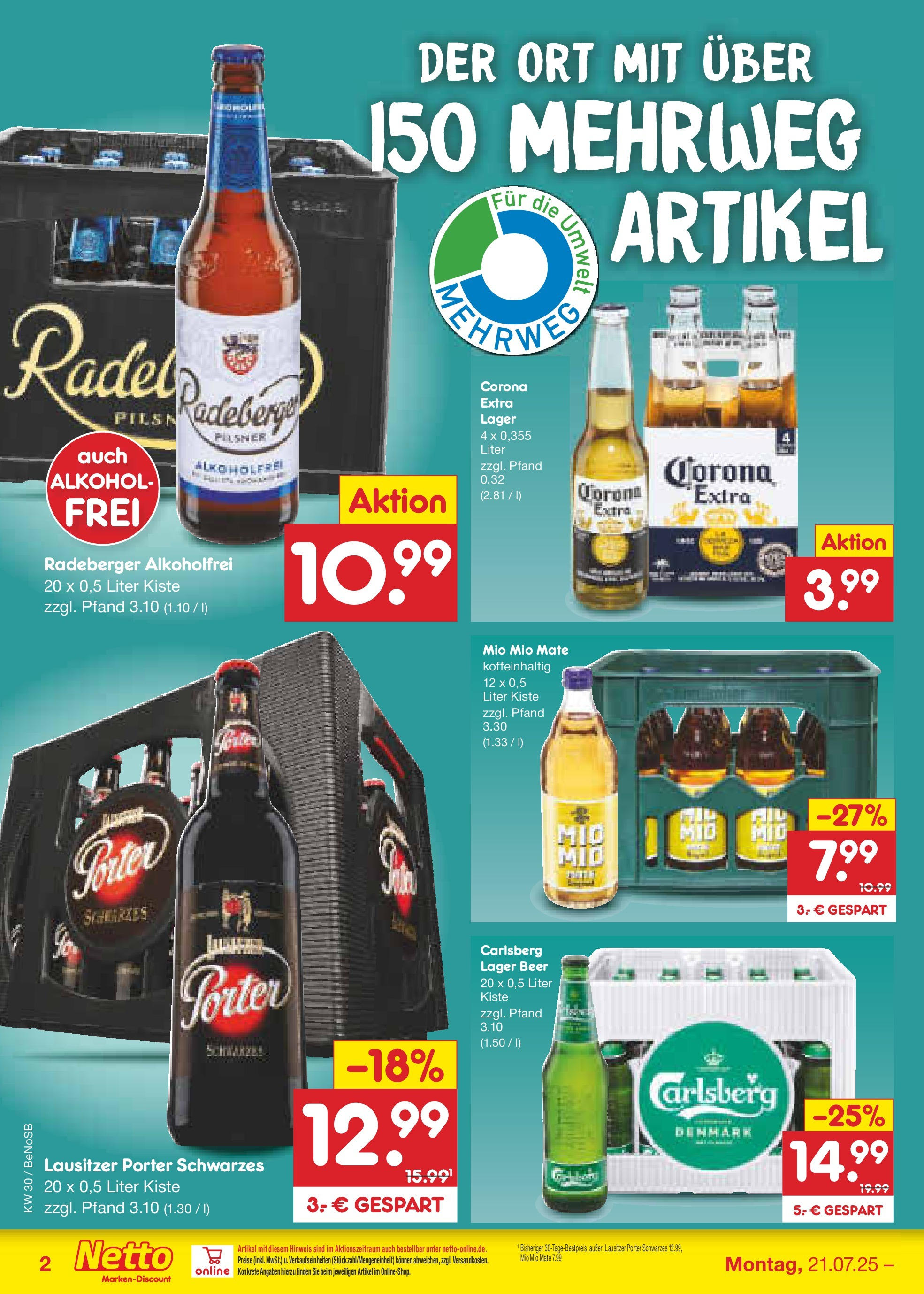 Netto Marken-Discount prospekt Bergen Auf Rügen (ab 21.07.2025) » Angebote | Seite: 32 | Produkte: Carlsberg, Mio mio mate Netto Marken-Discount prospekt Bergen Auf Rügen (ab 21.07.2025) » Angebote | Seite: 32 | Produkte: Carlsberg, Mio mio mate