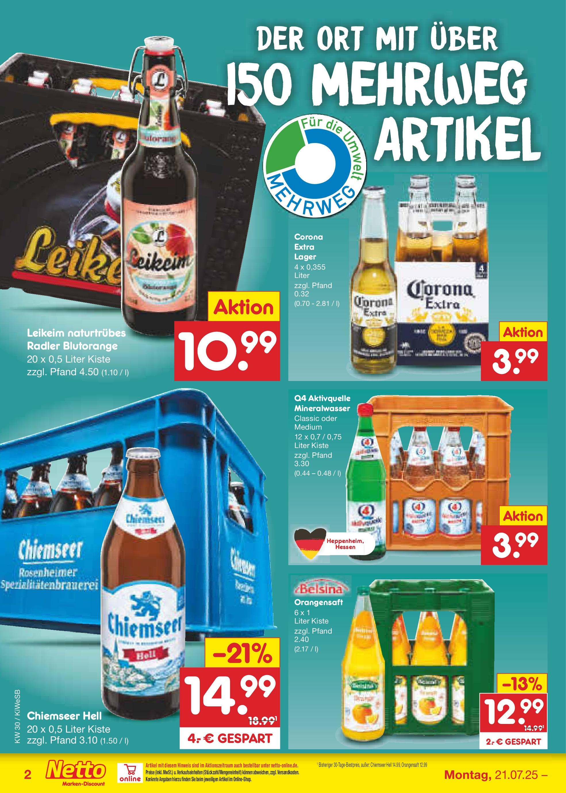 Netto Marken-Discount prospekt Bad Friedrichshall	 (ab 21.07.2025) » Angebote | Seite: 32 | Produkte: Orangensaft, Mineralwasser, Radler