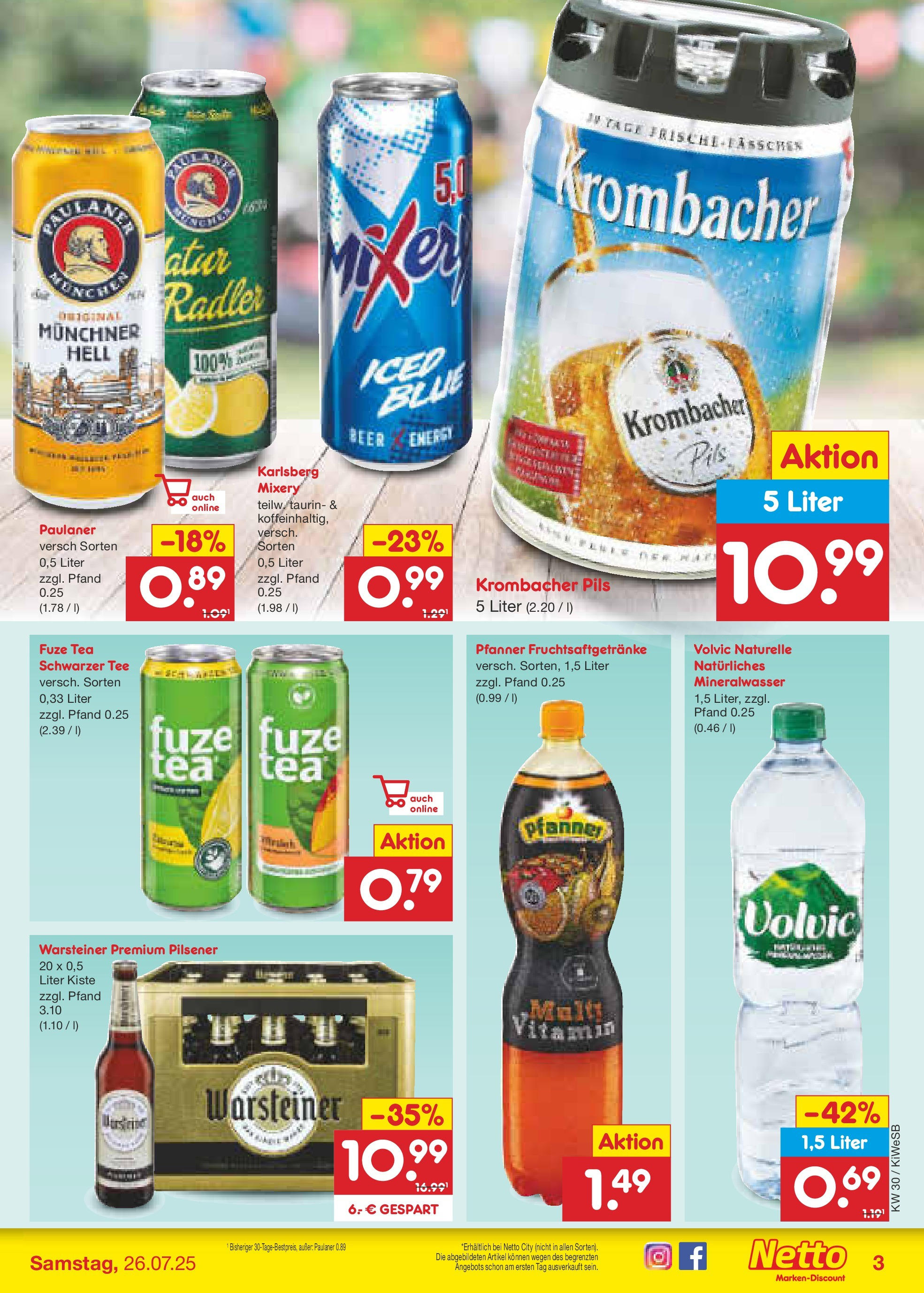 Netto Marken-Discount prospekt Bad Friedrichshall	 (ab 21.07.2025) » Angebote | Seite: 33 | Produkte: Fuze tea, Mineralwasser, Radler, Paulaner