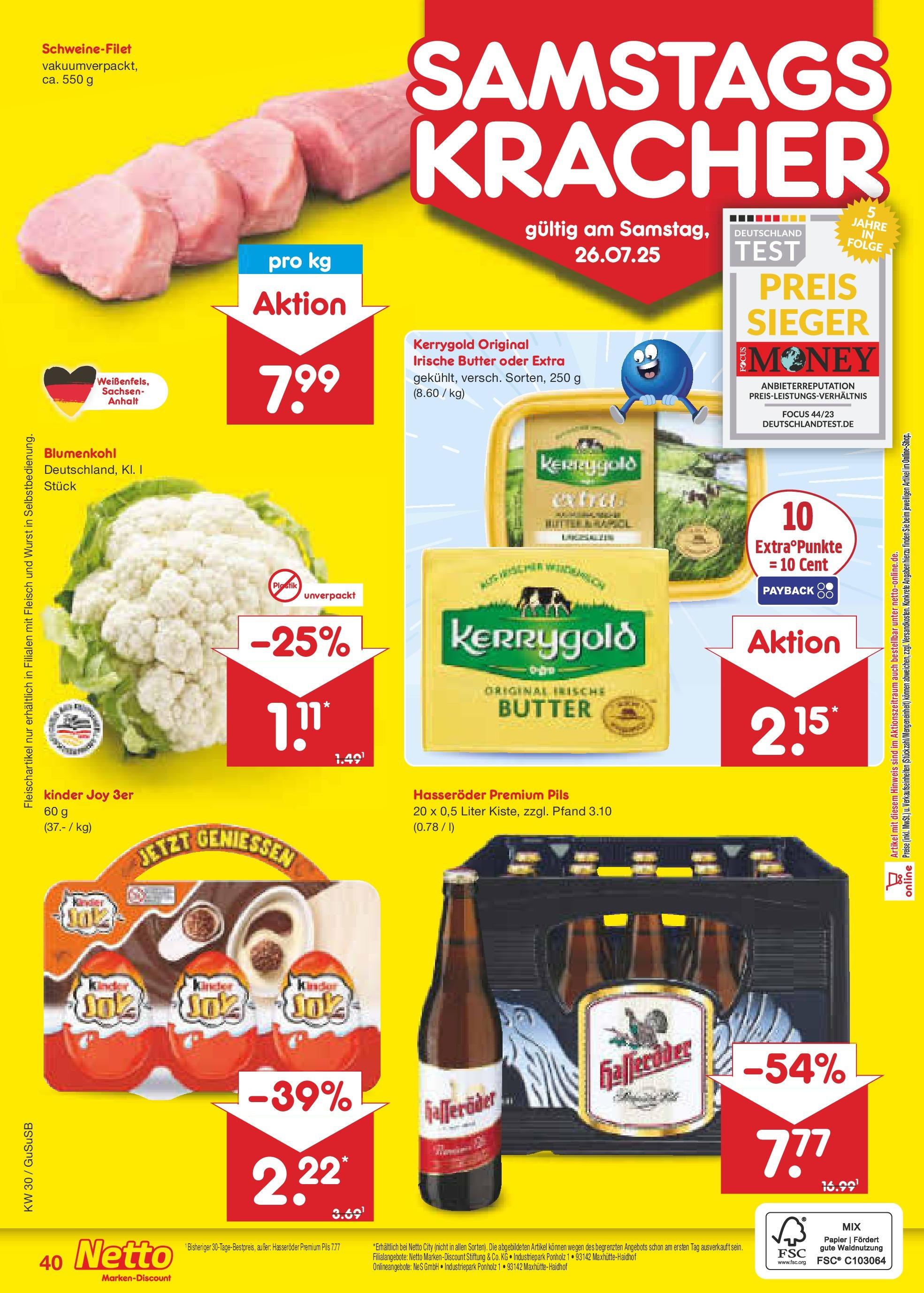 Netto Marken-Discount prospekt Rodewisch	 (ab 21.07.2025) » Angebote | Seite: 64 | Produkte: Kinder joy, Wurst, Blumenkohl, Fleisch
