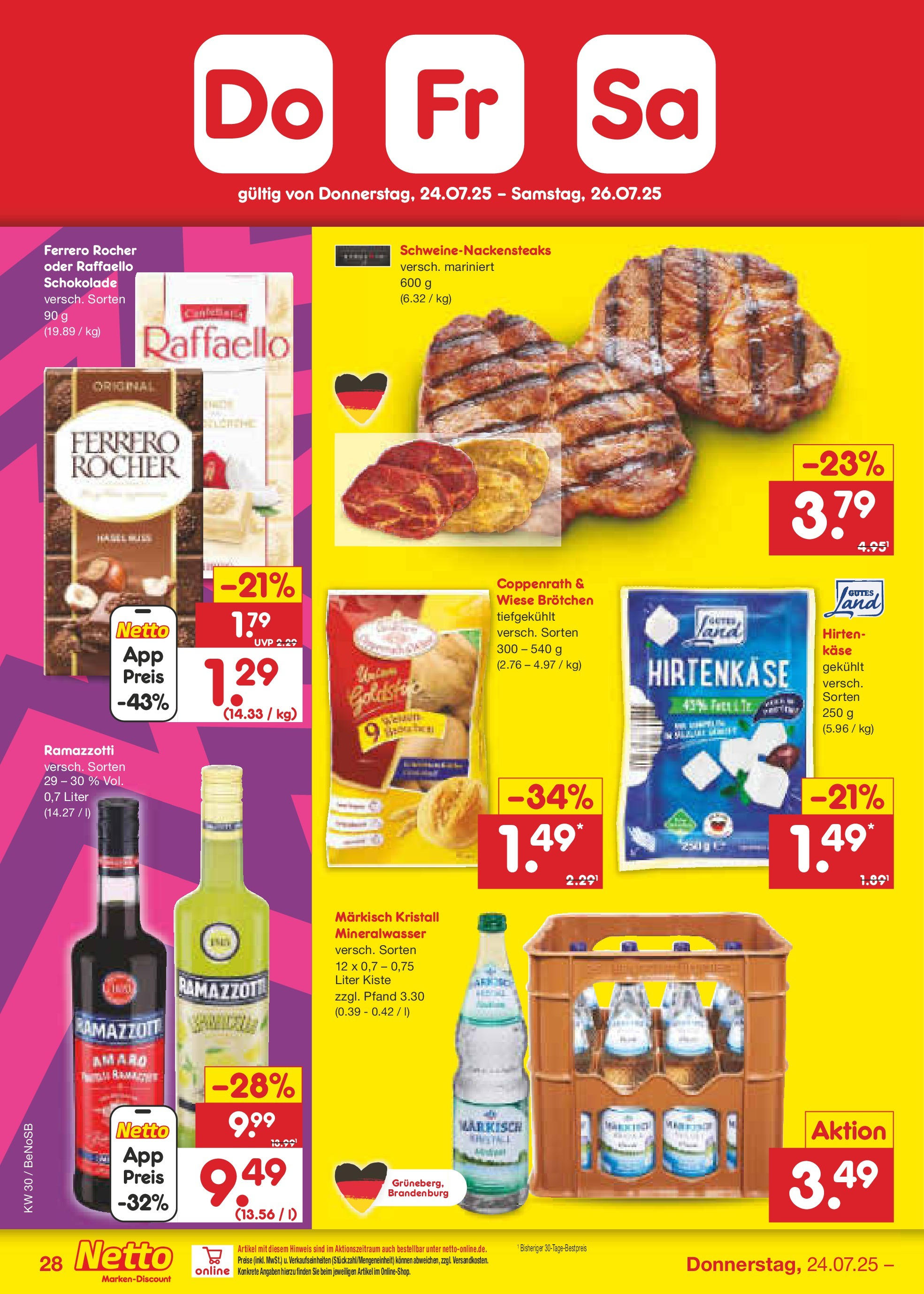 Netto Marken-Discount prospekt Bergen Auf Rügen (ab 21.07.2025) » Angebote | Seite: 46 | Produkte: Raffaello, Ferrero rocher, Käse, Mineralwasser Netto Marken-Discount prospekt Bergen Auf Rügen (ab 21.07.2025) » Angebote | Seite: 46 | Produkte: Raffaello, Ferrero rocher, Käse, Mineralwasser
