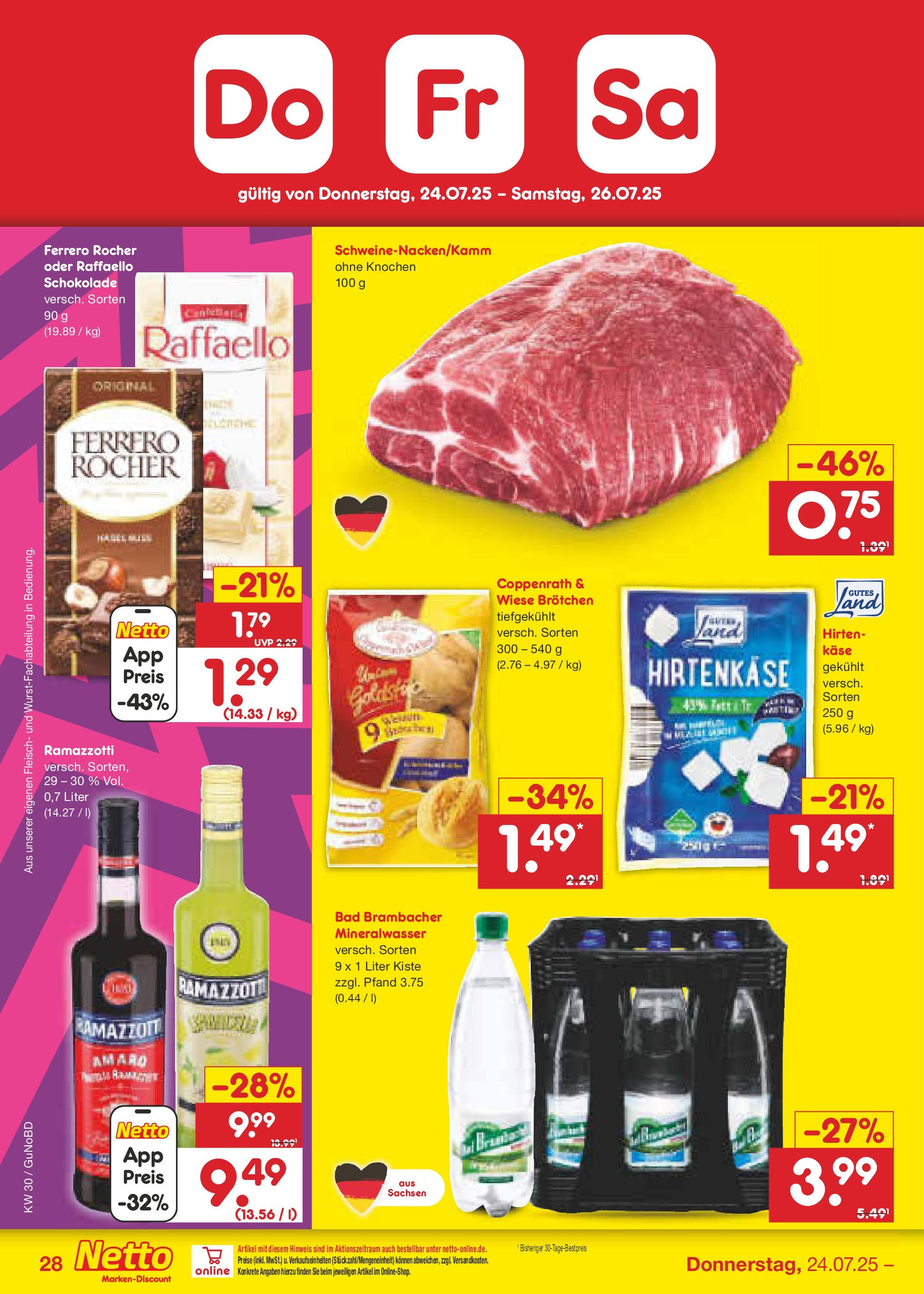 Netto Marken-Discount prospekt Augustusburg (ab 21.07.2025) » Angebote | Seite: 46 | Produkte: Raffaello, Mineralwasser, Fleisch, Ramazzotti Netto Marken-Discount prospekt Augustusburg (ab 21.07.2025) » Angebote | Seite: 46 | Produkte: Raffaello, Mineralwasser, Fleisch, Ramazzotti
