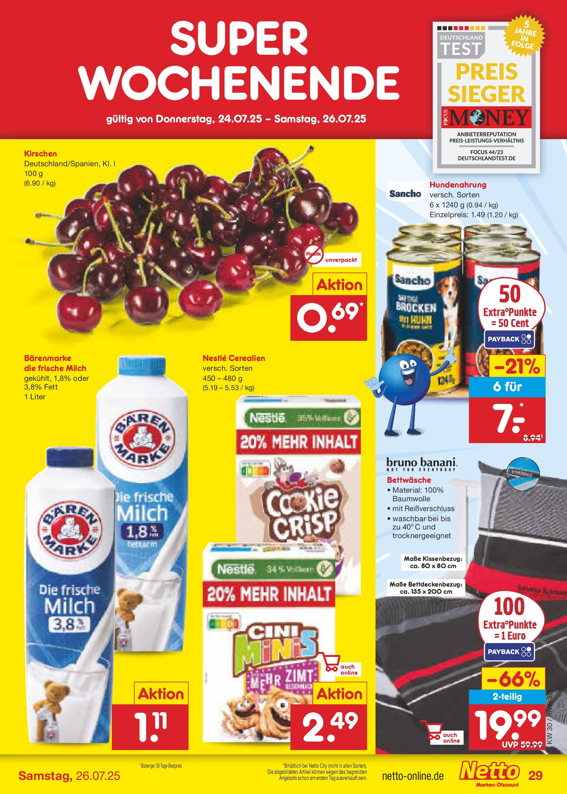 Netto Marken-Discount prospekt Bad Friedrichshall	 (ab 21.07.2025) » Angebote | Seite: 47 | Produkte: Milch, Bettwäsche, Kirschen