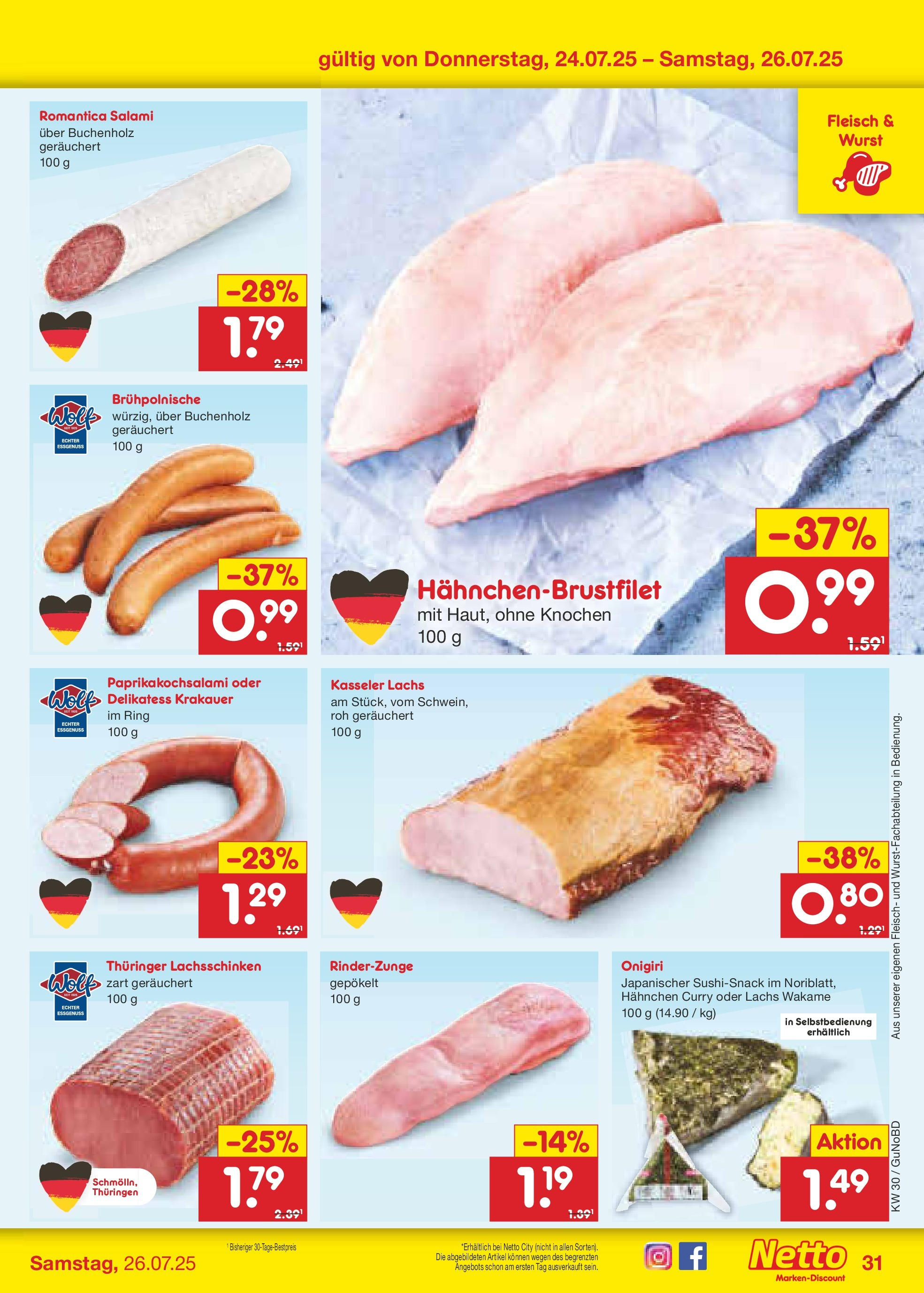 Netto Marken-Discount prospekt Augustusburg (ab 21.07.2025) » Angebote | Seite: 49 | Produkte: Hahnchen, Lachs, Salami, Fleisch Netto Marken-Discount prospekt Augustusburg (ab 21.07.2025) » Angebote | Seite: 49 | Produkte: Hahnchen, Lachs, Salami, Fleisch