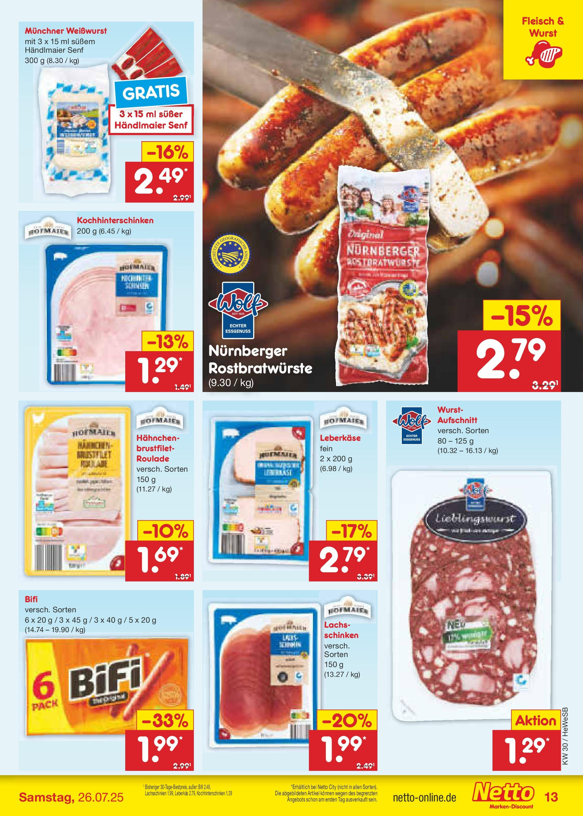 Netto Marken-Discount prospekt Brietlingen (ab 21.07.2025) » Angebote | Seite: 17 | Produkte: Bifi, Weißwurst, Schinken, Fleisch Netto Marken-Discount prospekt Brietlingen (ab 21.07.2025) » Angebote | Seite: 17 | Produkte: Bifi, Weißwurst, Schinken, Fleisch