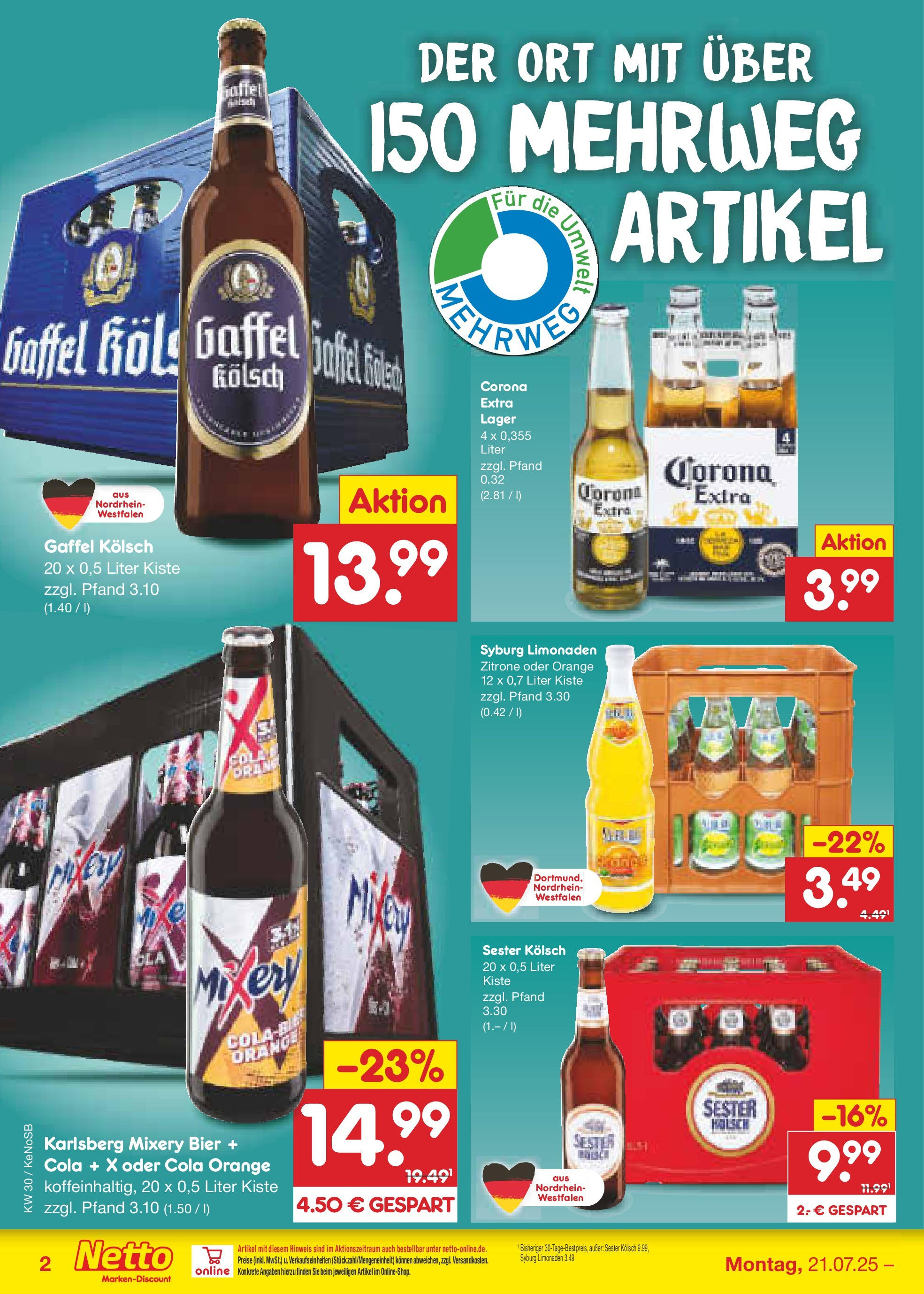 Netto Marken-Discount prospekt Bonn (ab 21.07.2025) » Angebote | Seite: 32 | Produkte: Cola, Bier, Zitrone, Mixery Netto Marken-Discount prospekt Bonn (ab 21.07.2025) » Angebote | Seite: 32 | Produkte: Cola, Bier, Zitrone, Mixery