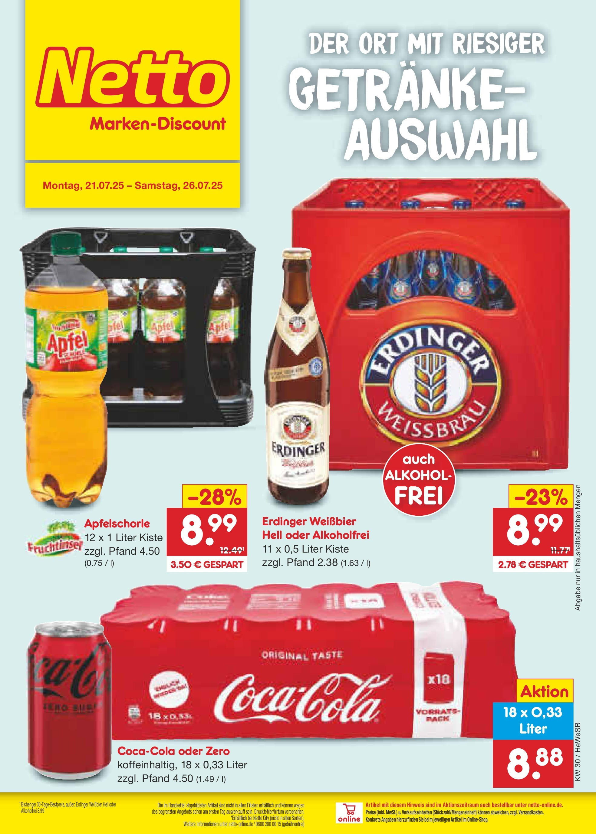 Netto Marken-Discount prospekt Brietlingen (ab 21.07.2025) » Angebote | Seite: 30 | Produkte: Erdinger, Weißbier, Äpfel Netto Marken-Discount prospekt Brietlingen (ab 21.07.2025) » Angebote | Seite: 30 | Produkte: Erdinger, Weißbier, Äpfel