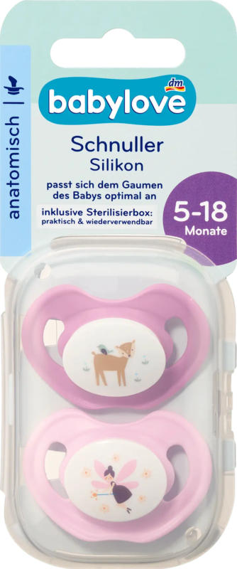 babylove Schnuller Silikon anatomisch, pink/rosa, Gr. 2, 5-18 Monate