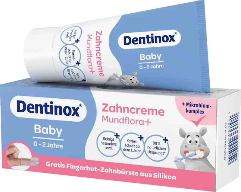 Dentinox Zahnpasta Baby Mundflora+ mit Fingerzahnbürste, 0-2 Jahre