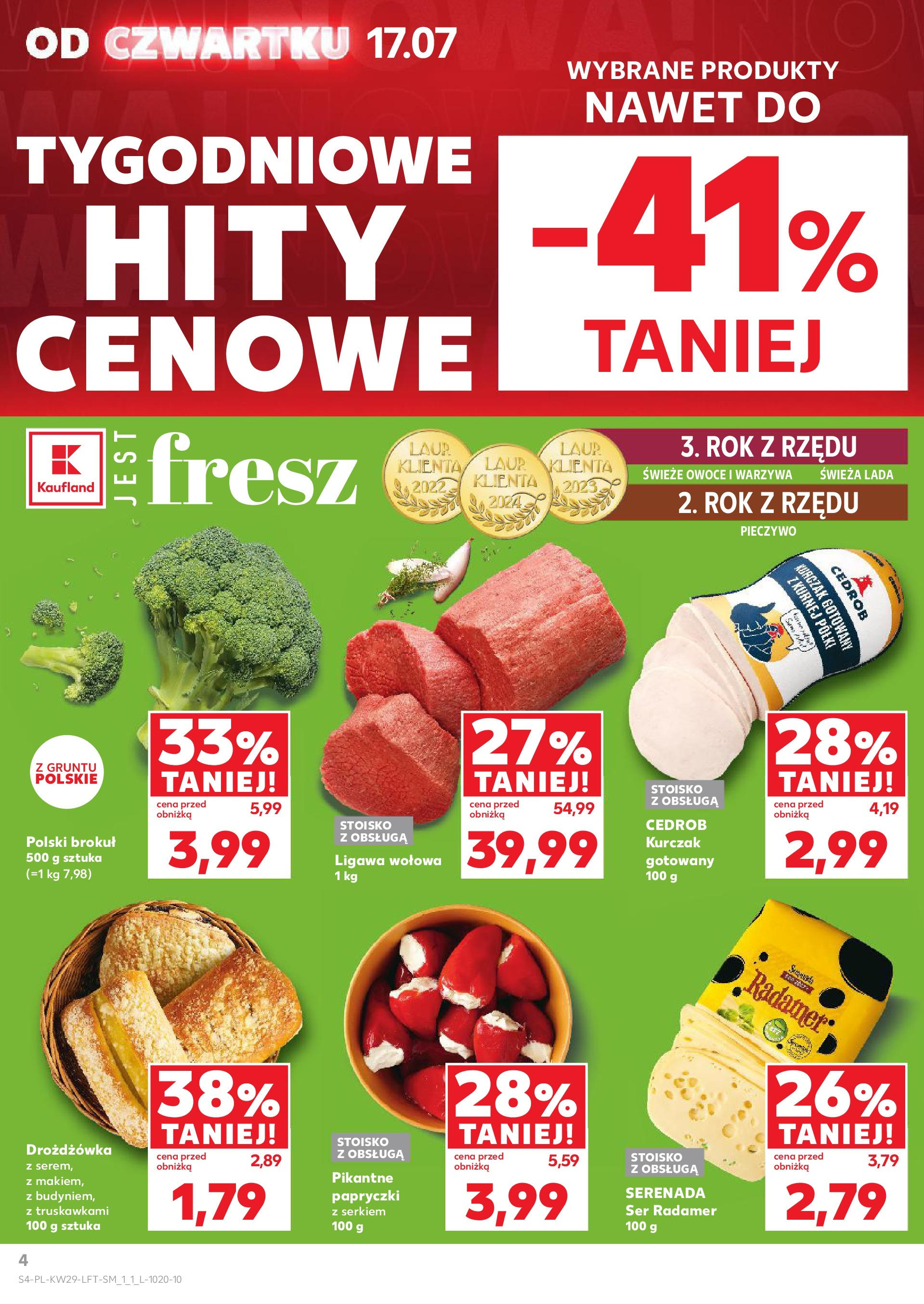 Kaufland gazetka od 17.07.2025 - od jutra PDF | Strona: 4 | Produkty: Pieczywo, Kurczak, Warzywa, Owoce