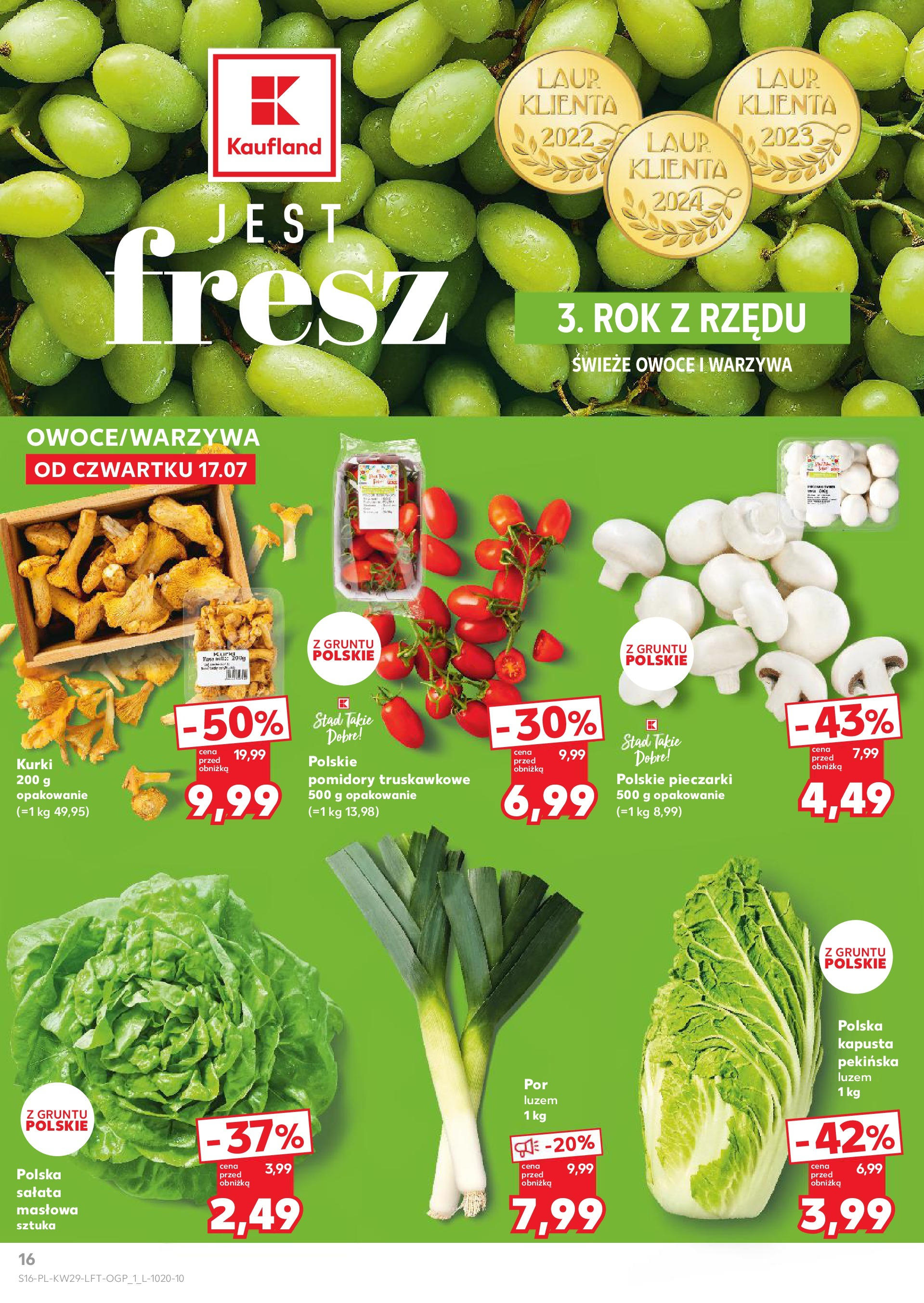Kaufland gazetka od 17.07.2025 - od jutra PDF | Strona: 16 | Produkty: Kapusta, Pieczarki, Pomidory, Warzywa
