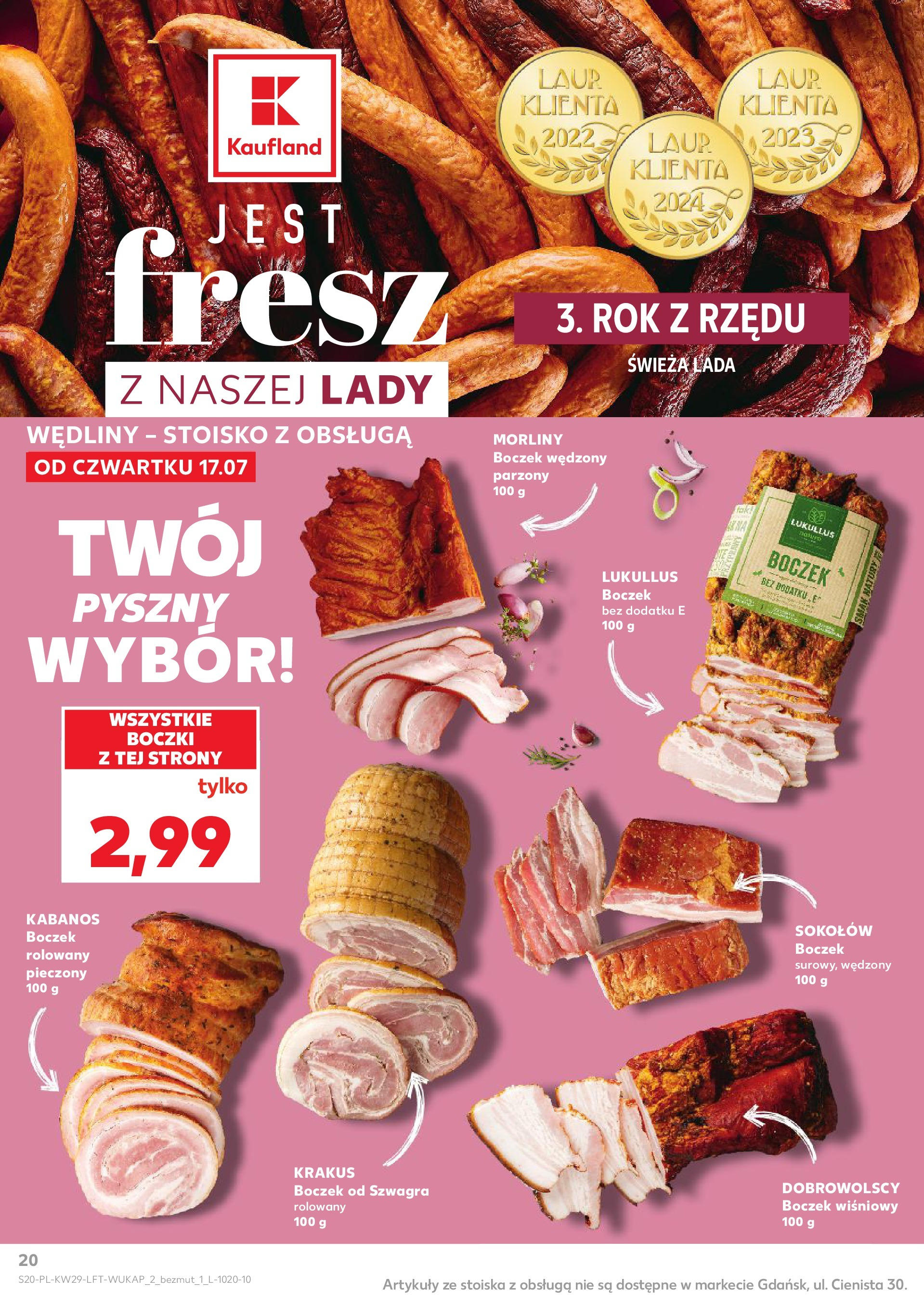 Kaufland gazetka od 17.07.2025 - od jutra PDF | Strona: 20 | Produkty: Boczek wędzony parzony, Boczek wędzony, Boczek, Wędliny