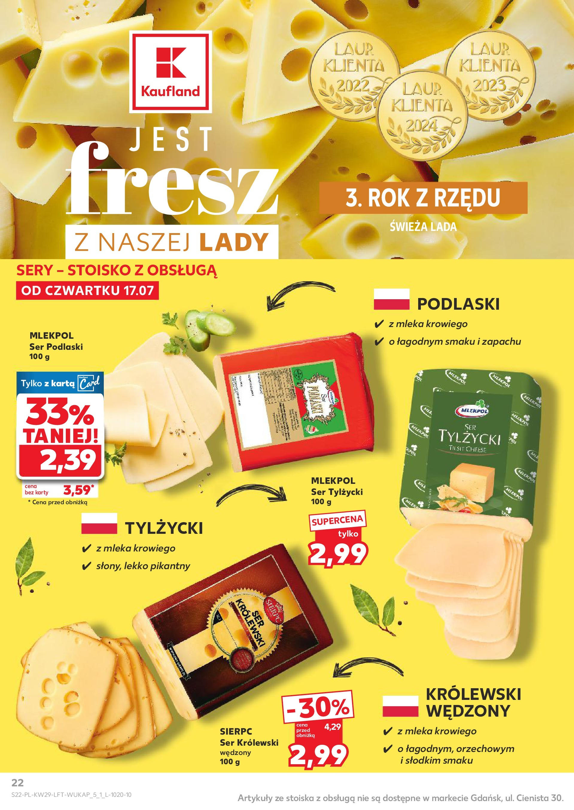 Kaufland gazetka od 17.07.2025 - od jutra PDF | Strona: 22 | Produkty: Karta, Mleka, Sery, Ser
