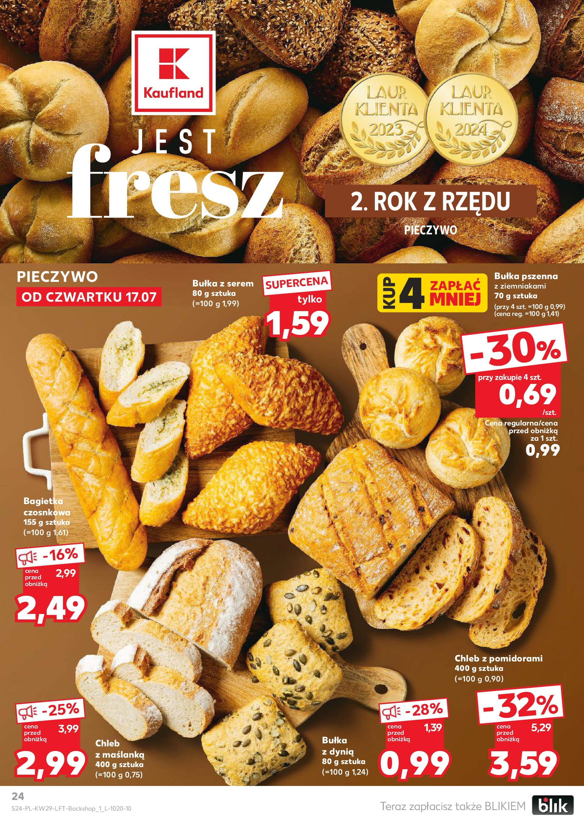 Kaufland gazetka od 17.07.2025 - od jutra PDF | Strona: 24 | Produkty: Pieczywo, Maślanka, Bagietka czosnkowa, Bułka pszenna