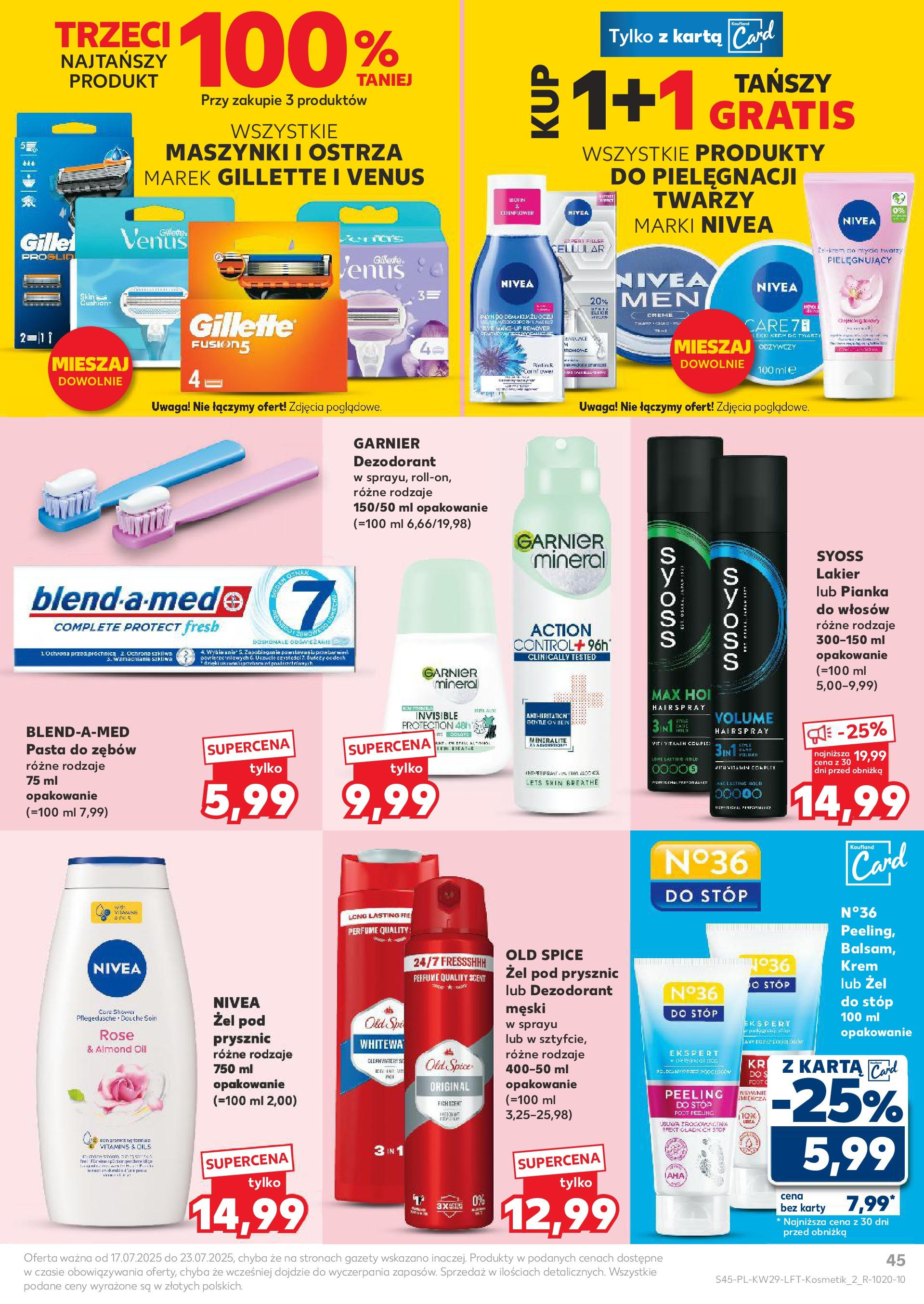 Kaufland gazetka od 17.07.2025 - od jutra PDF | Strona: 45 | Produkty: Karta, Gillette, Krem, Pasta do zębów