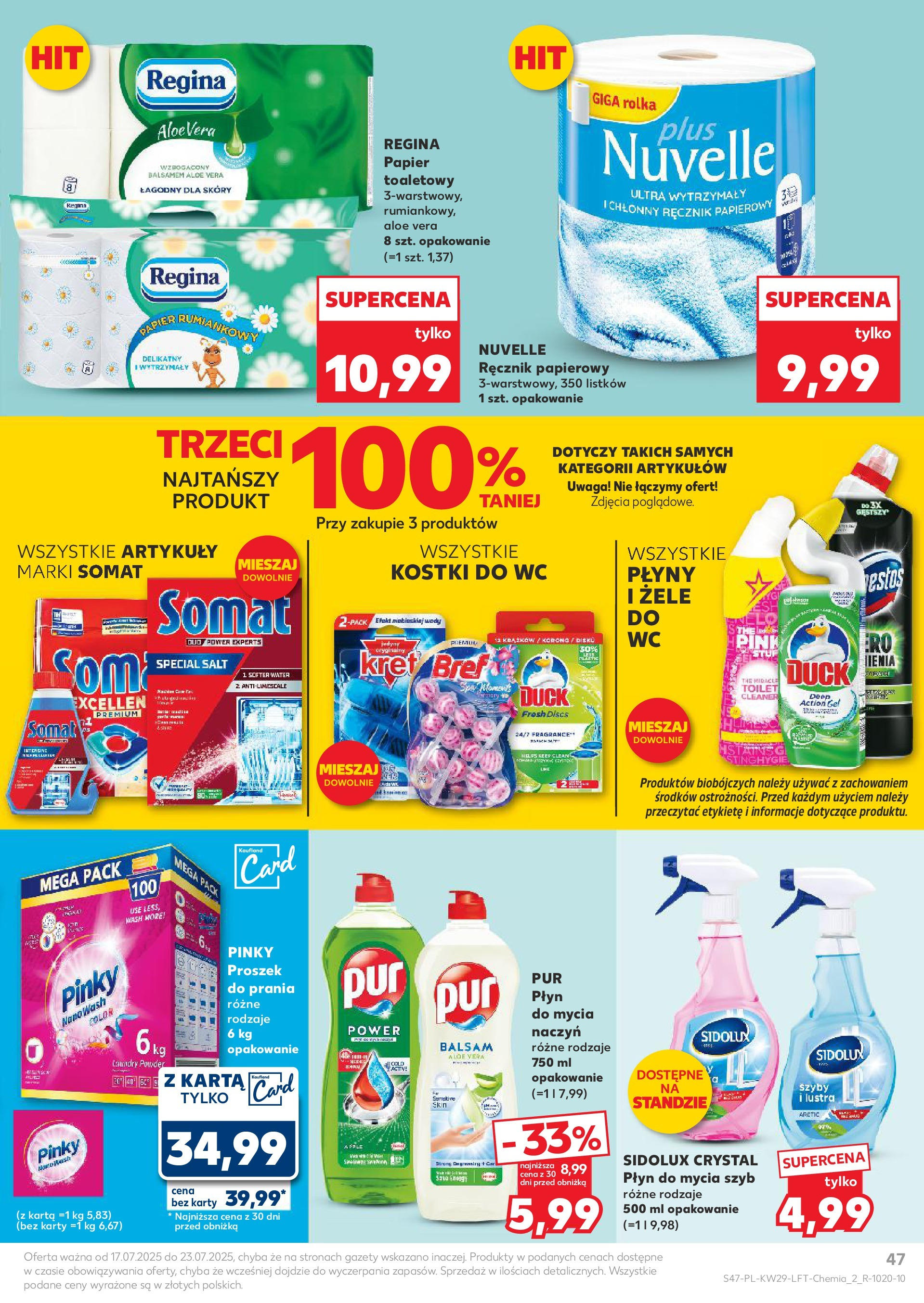 Kaufland gazetka od 17.07.2025 - od jutra PDF | Strona: 47 | Produkty: Kostki do wc, Karta, Płyn do mycia szyb, Ręcznik papierowy