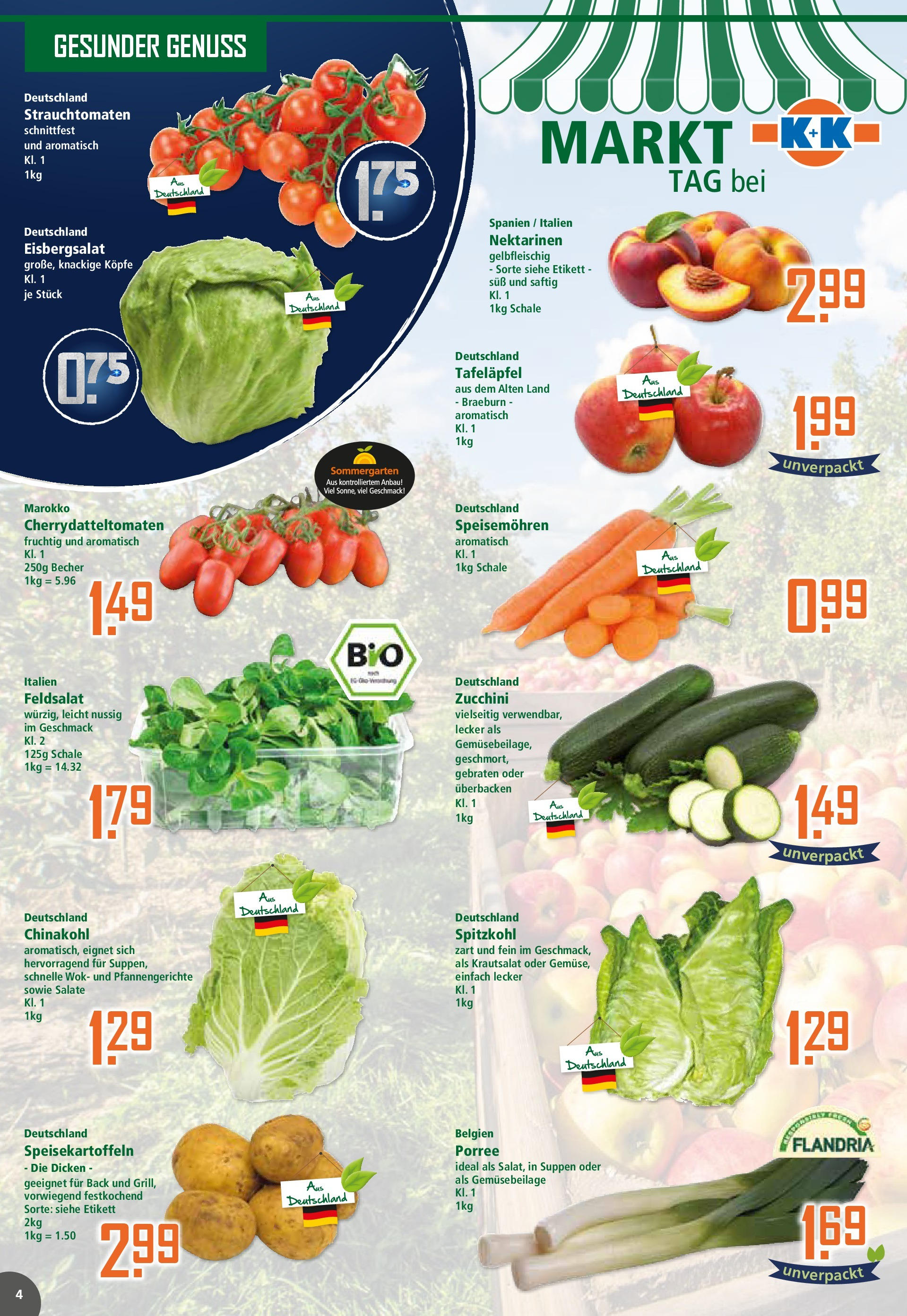 Klaas & Kock Prospekt (ab 28.07.2025) zum Blättern | Seite: 4 | Produkte: Nektarinen, Eisbergsalat, Chinakohl, Zucchini Klaas & Kock Prospekt (ab 28.07.2025) zum Blättern | Seite: 4 | Produkte: Nektarinen, Eisbergsalat, Chinakohl, Zucchini