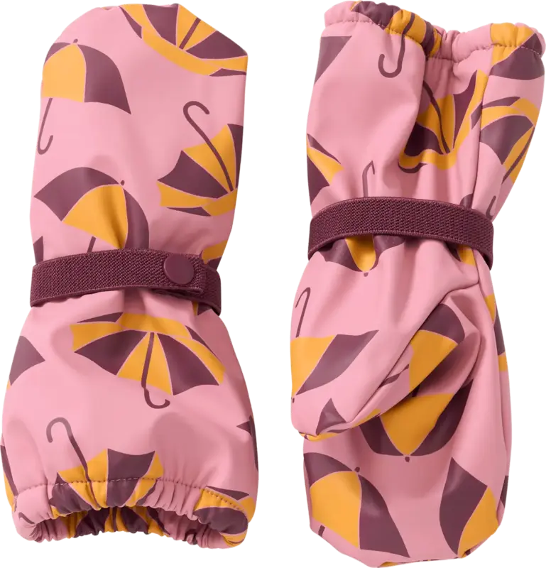 PUSBLU Regenhandschuhe mit Futter & Schirm-Muster, rosa, Gr. 3