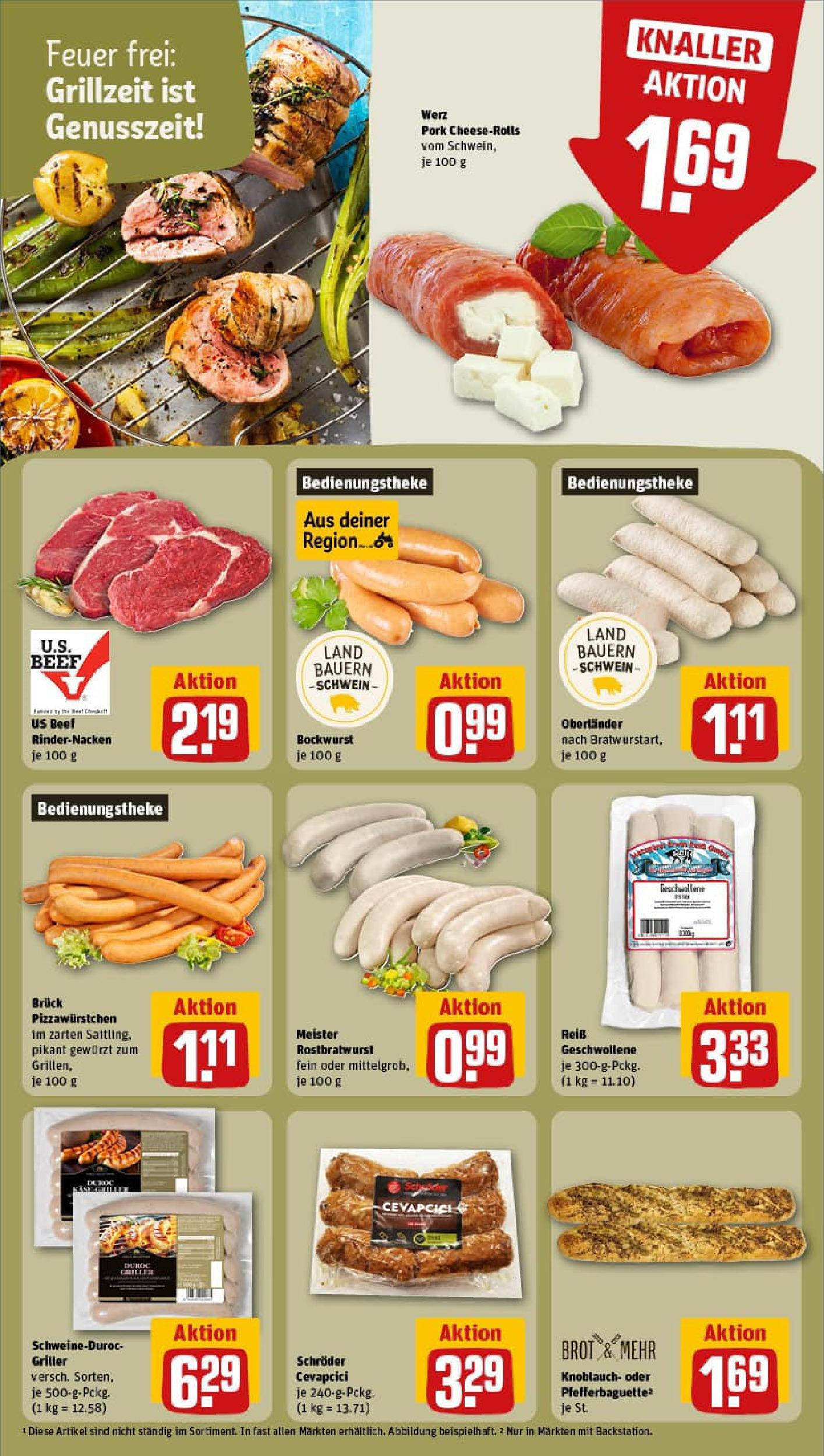 REWE Prospekt ab 20.07.2025 zum Blättern » Angebote | Seite: 19 | Produkte: Bockwurst, Cevapcici, Baguette, Reis
